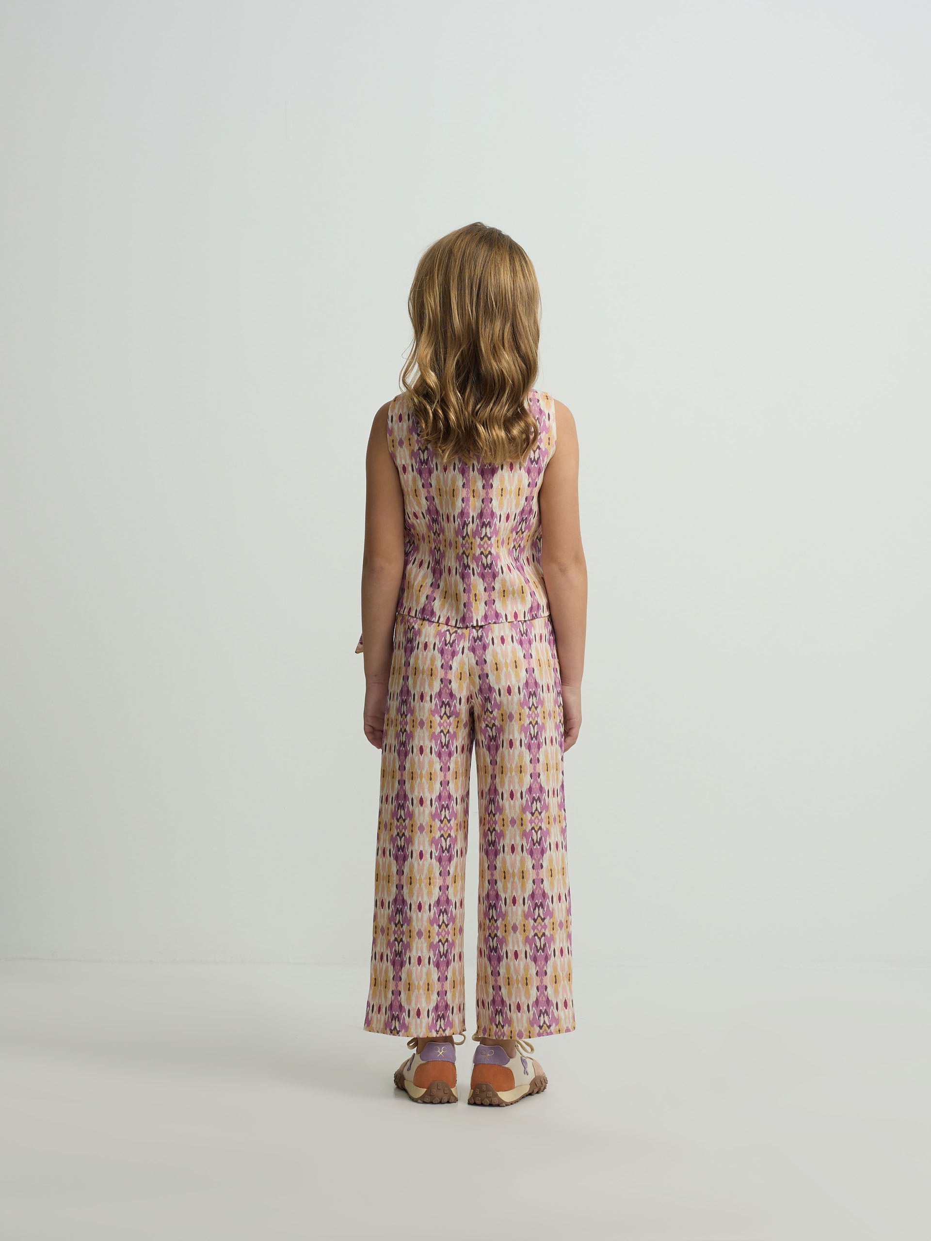 Pantalon girl lino estampado ikat rosas