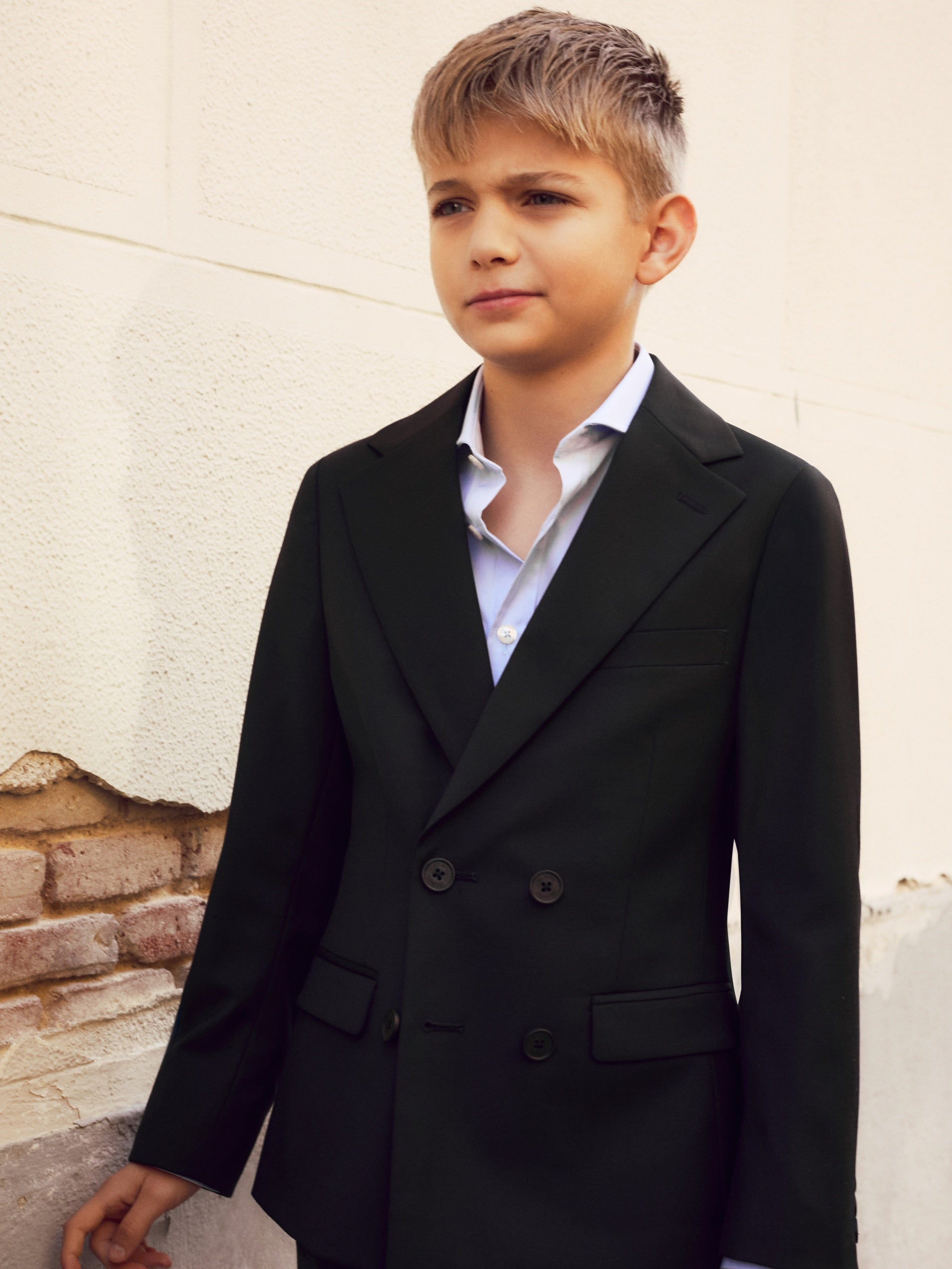 Classic navy blue double-breasted kids blazer