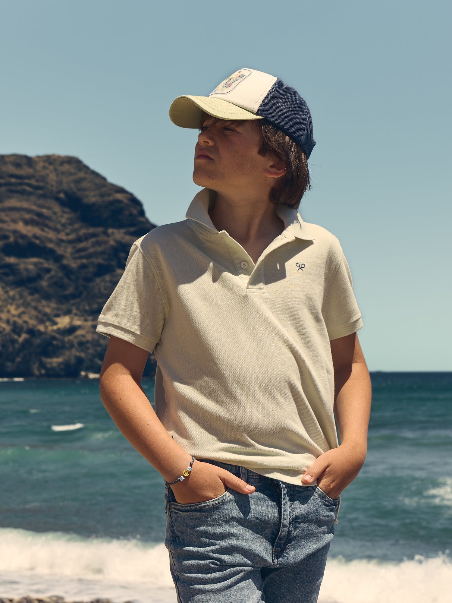 Polo kids raqueta etnica amarillo