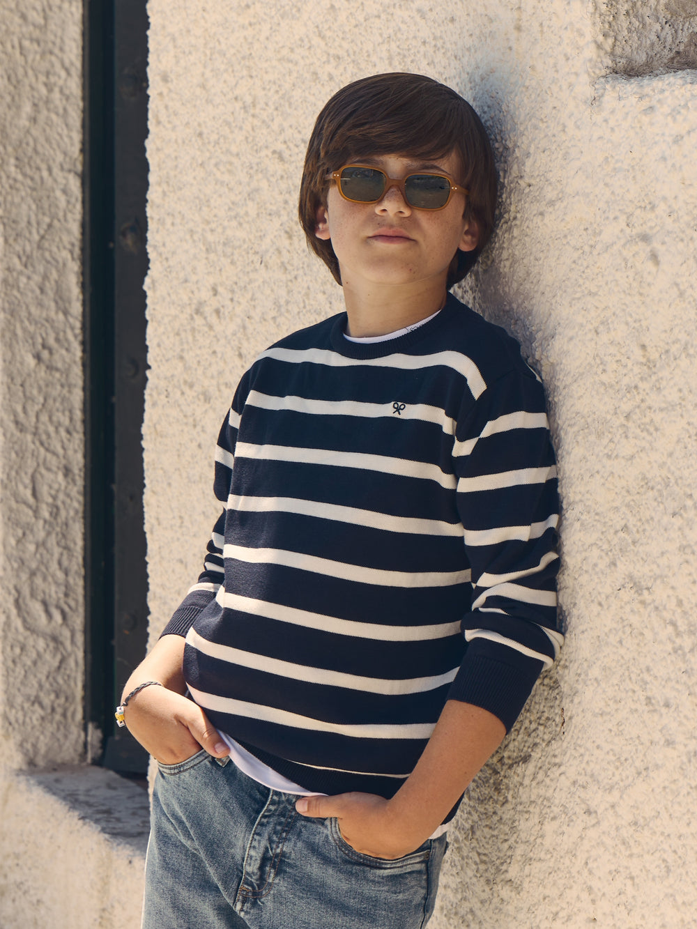 Navy blue striped kids sweater