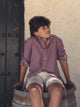Kids' burgundy linen sport shirt