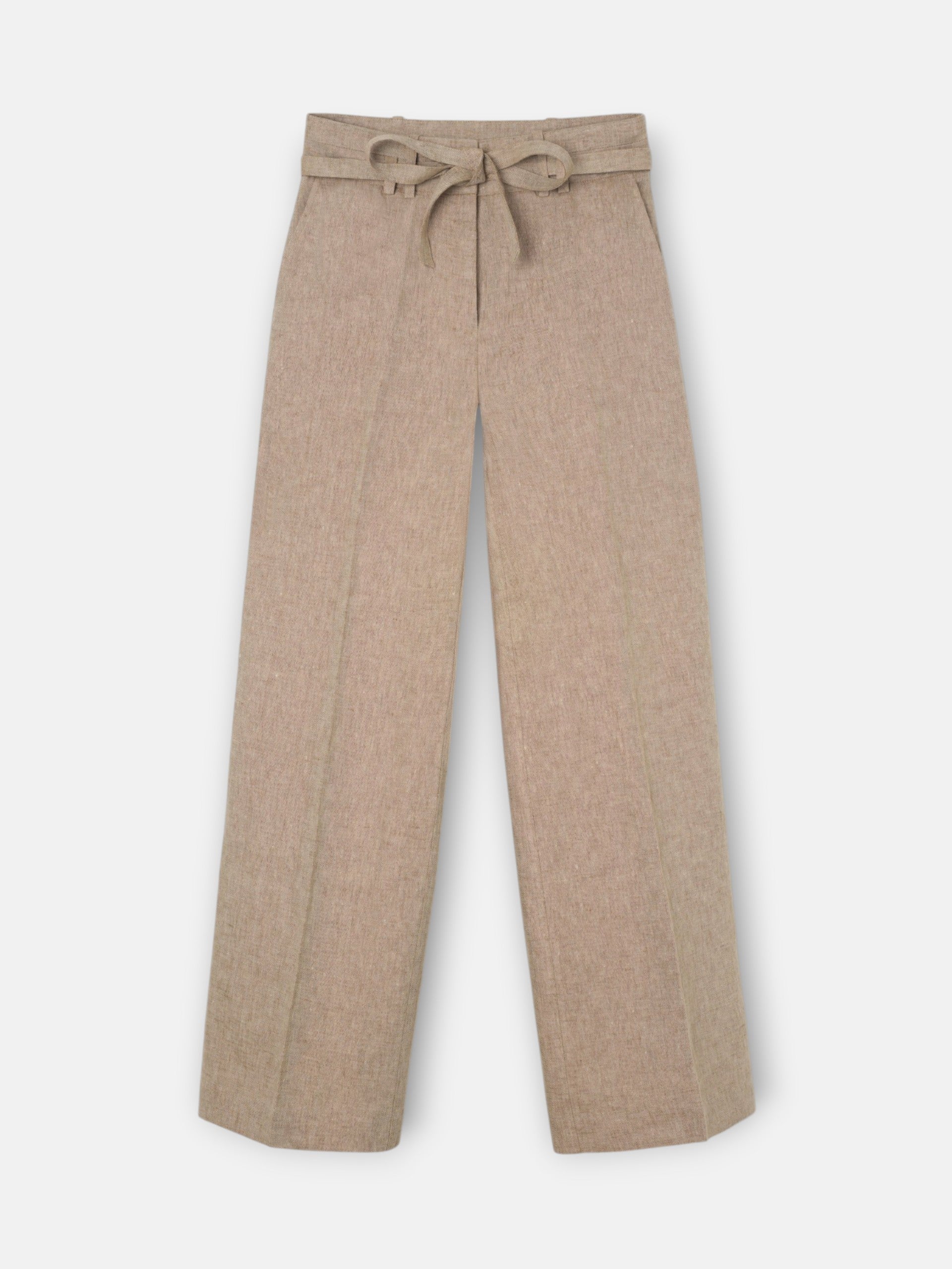 Straight beige trousers with slits