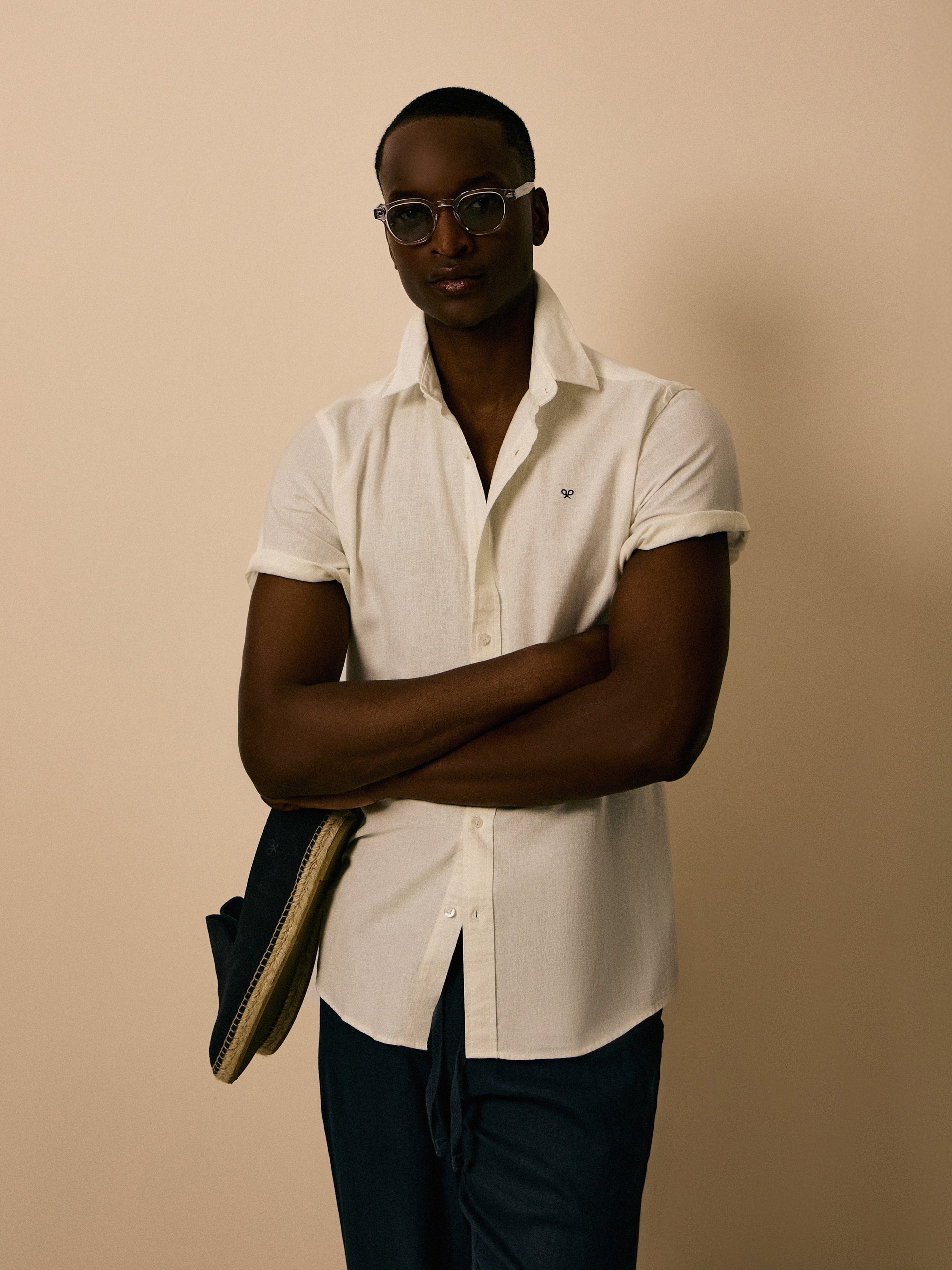 White short-sleeved linen shirt