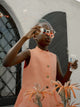 Top girl linen buttons coral