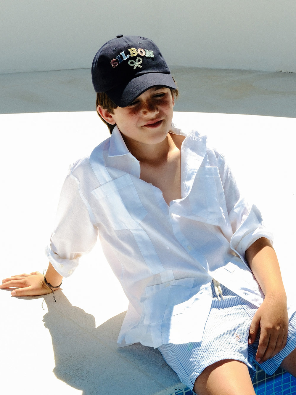 White linen sport guayabera for kids