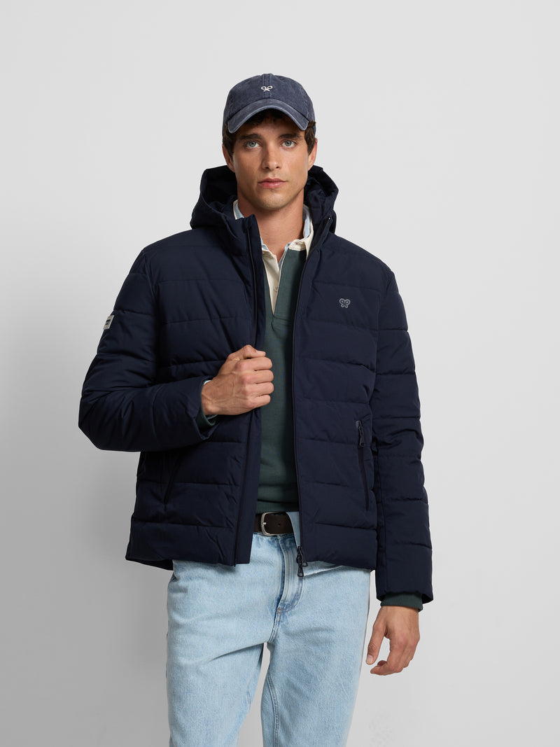 Navy blue technical hooded coat