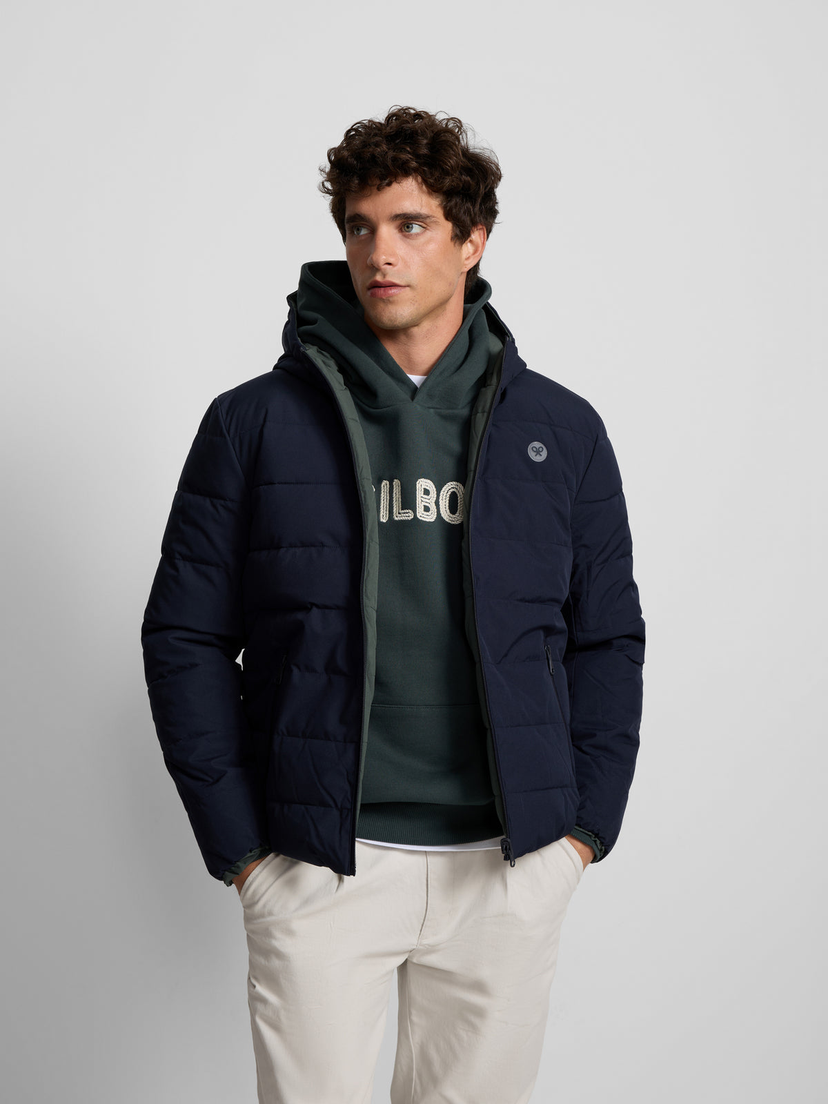 Reversible technical coat navy blue green