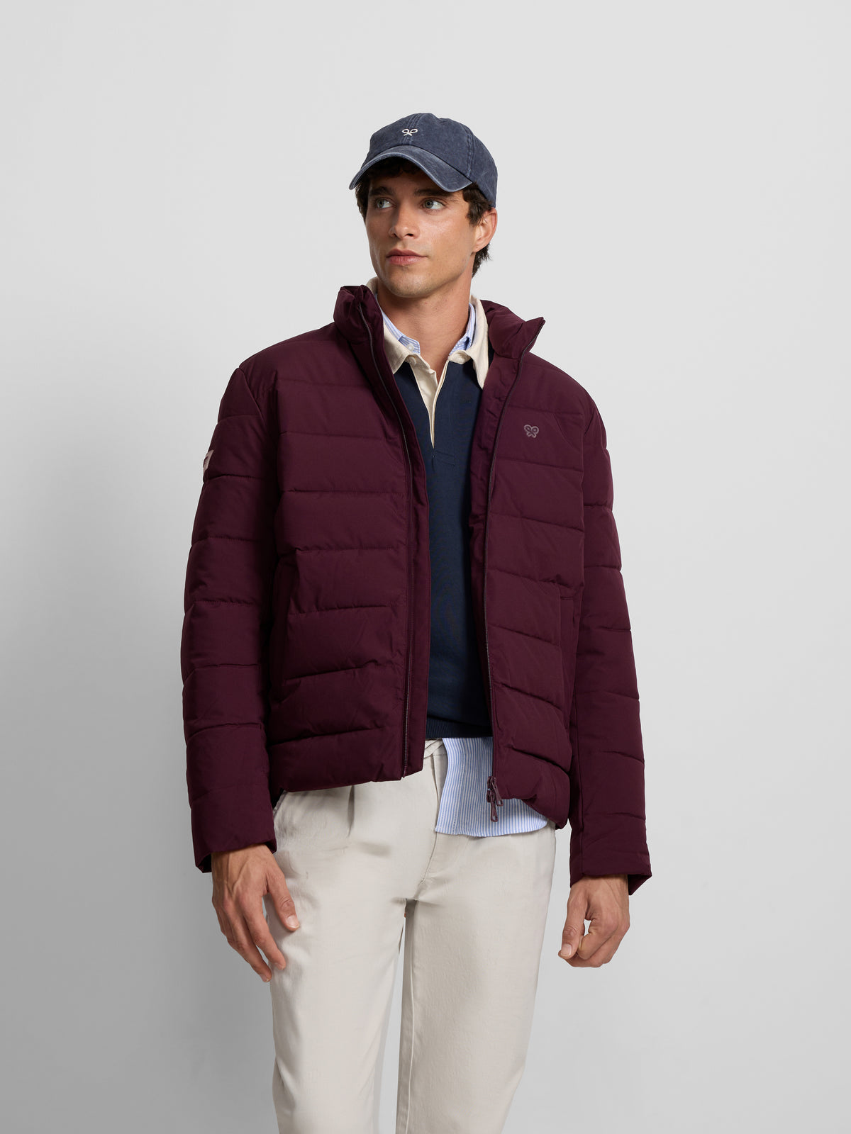 Burgundy quilted technical coat