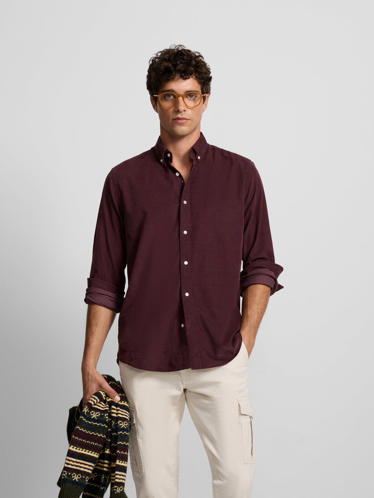 Chemise sport en velours bordeaux