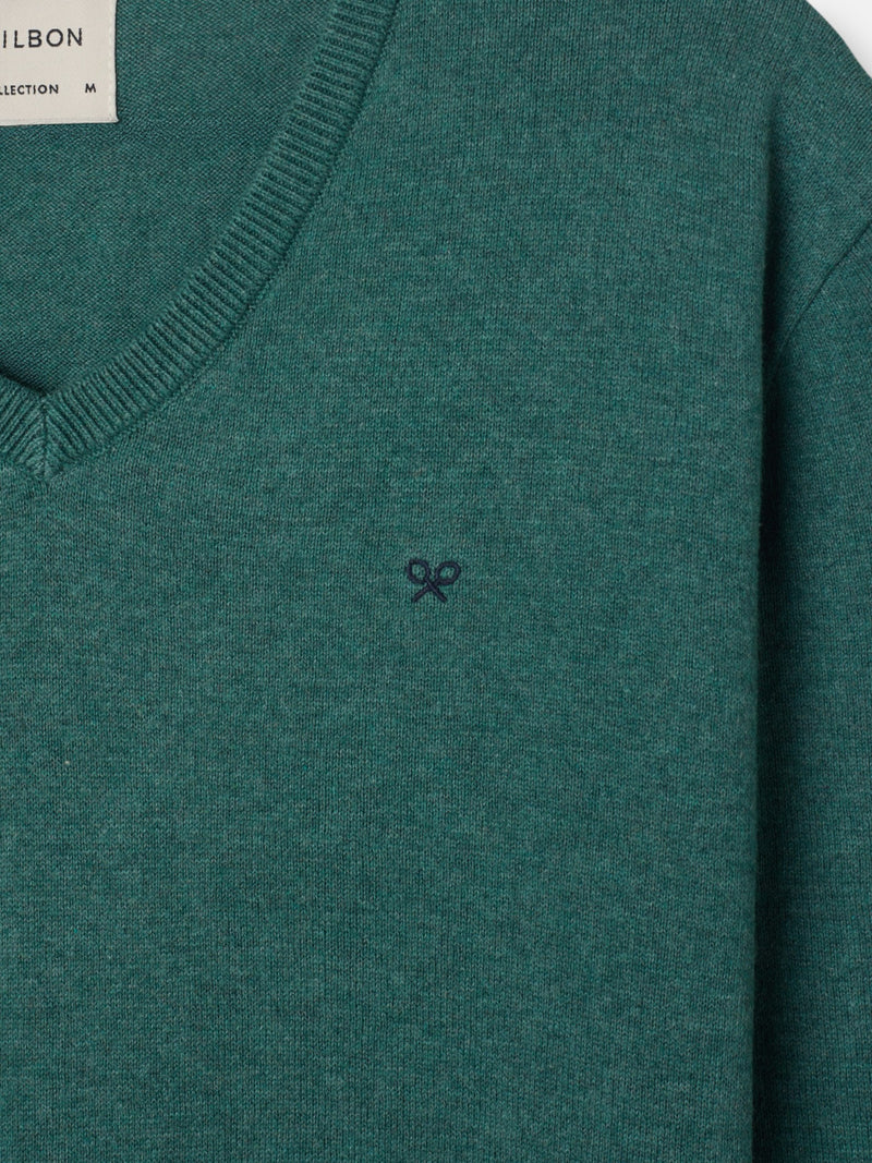 Jersey cuello pico verde petroleo