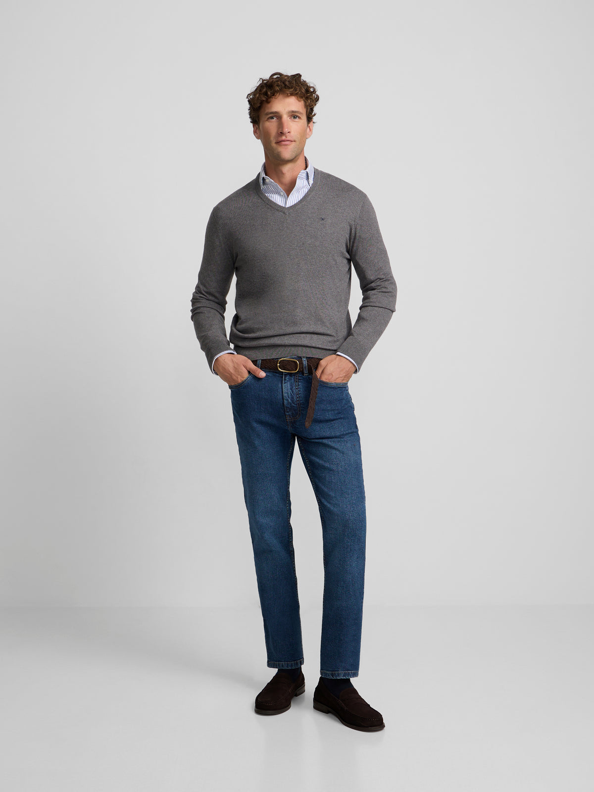 Grey V-neck sweater