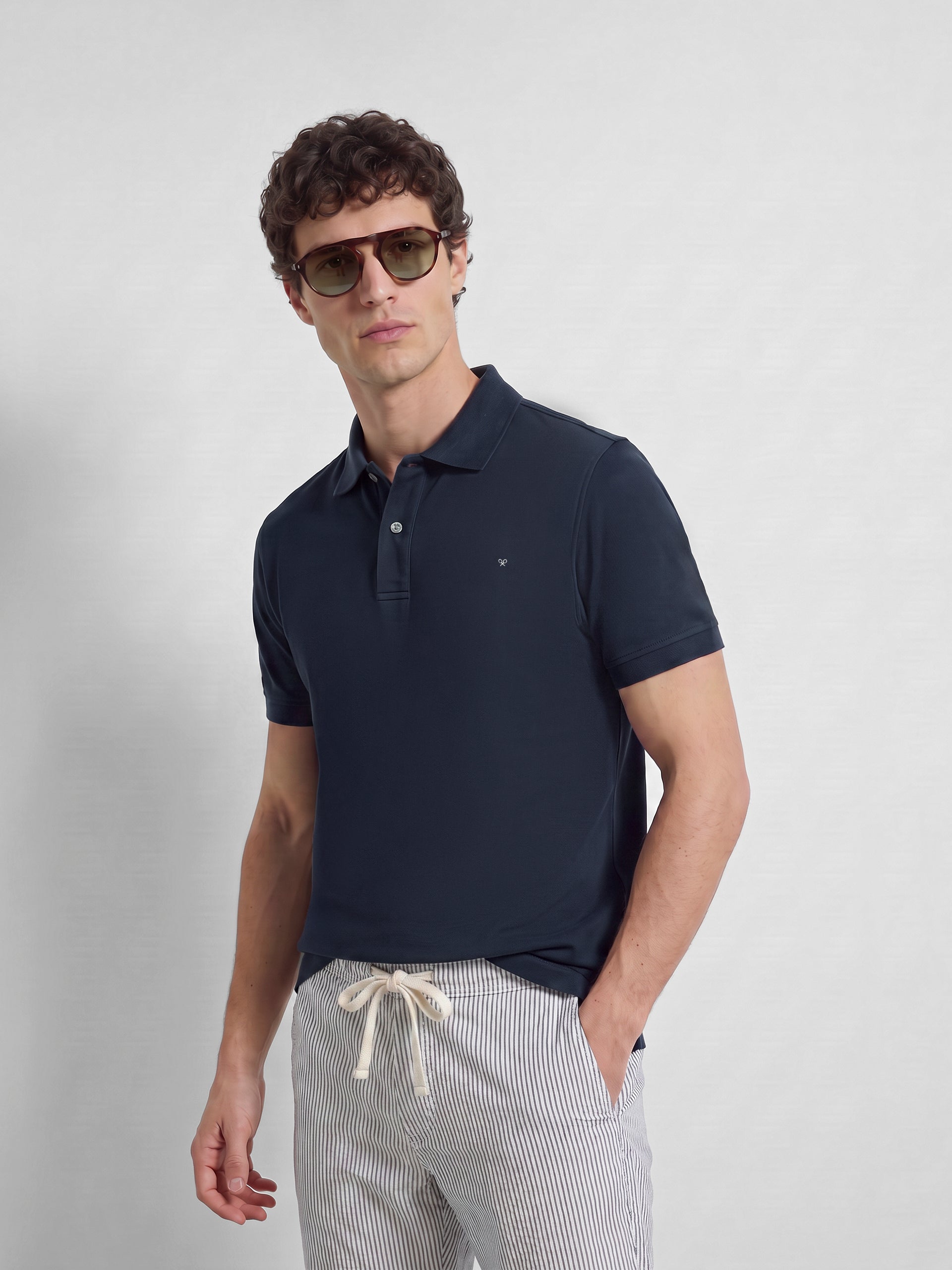 Polo de manga curta índigo