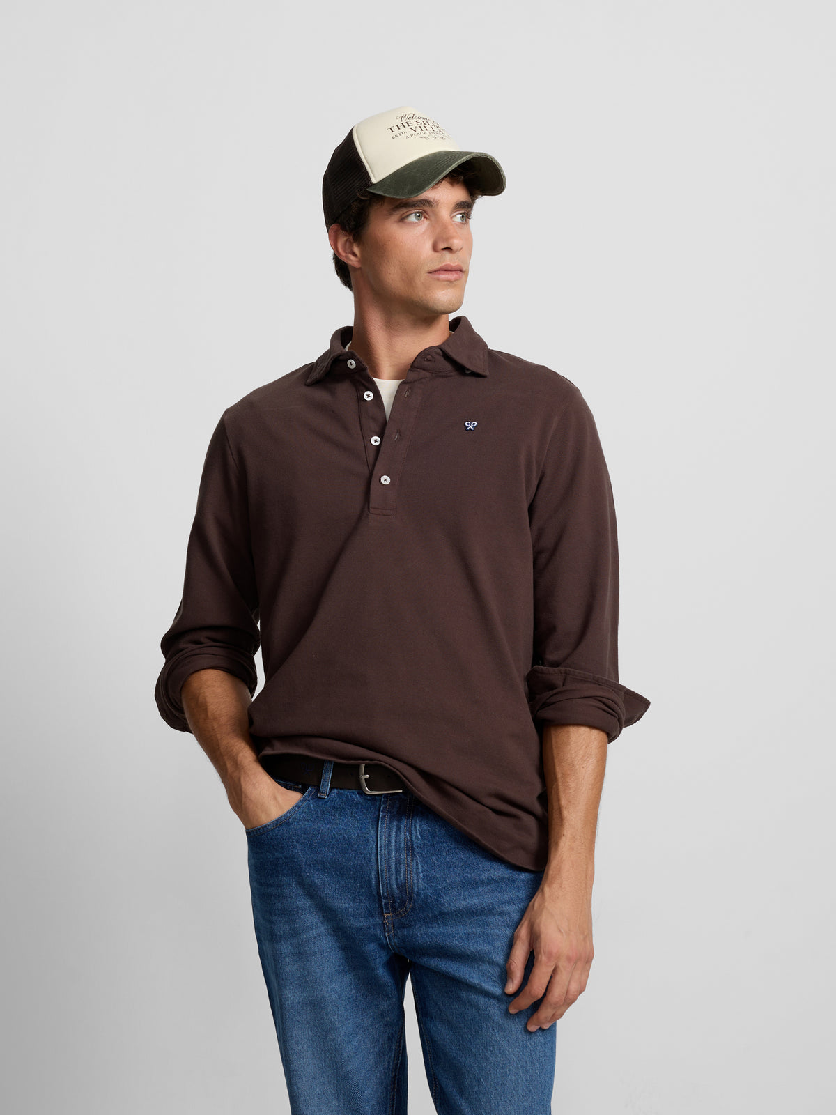 Long sleeve brown polo