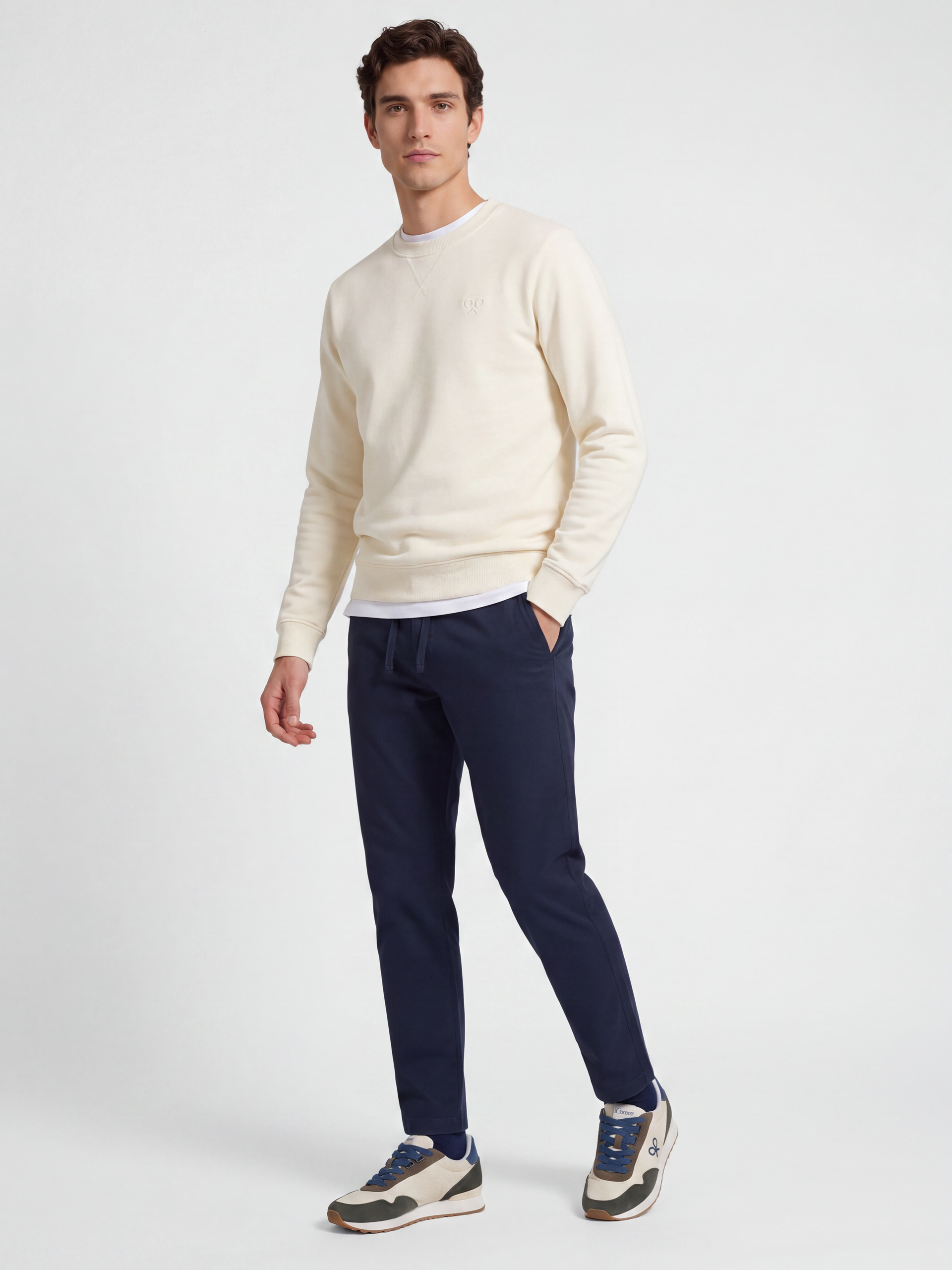 Cream embossed racket sweatshirt