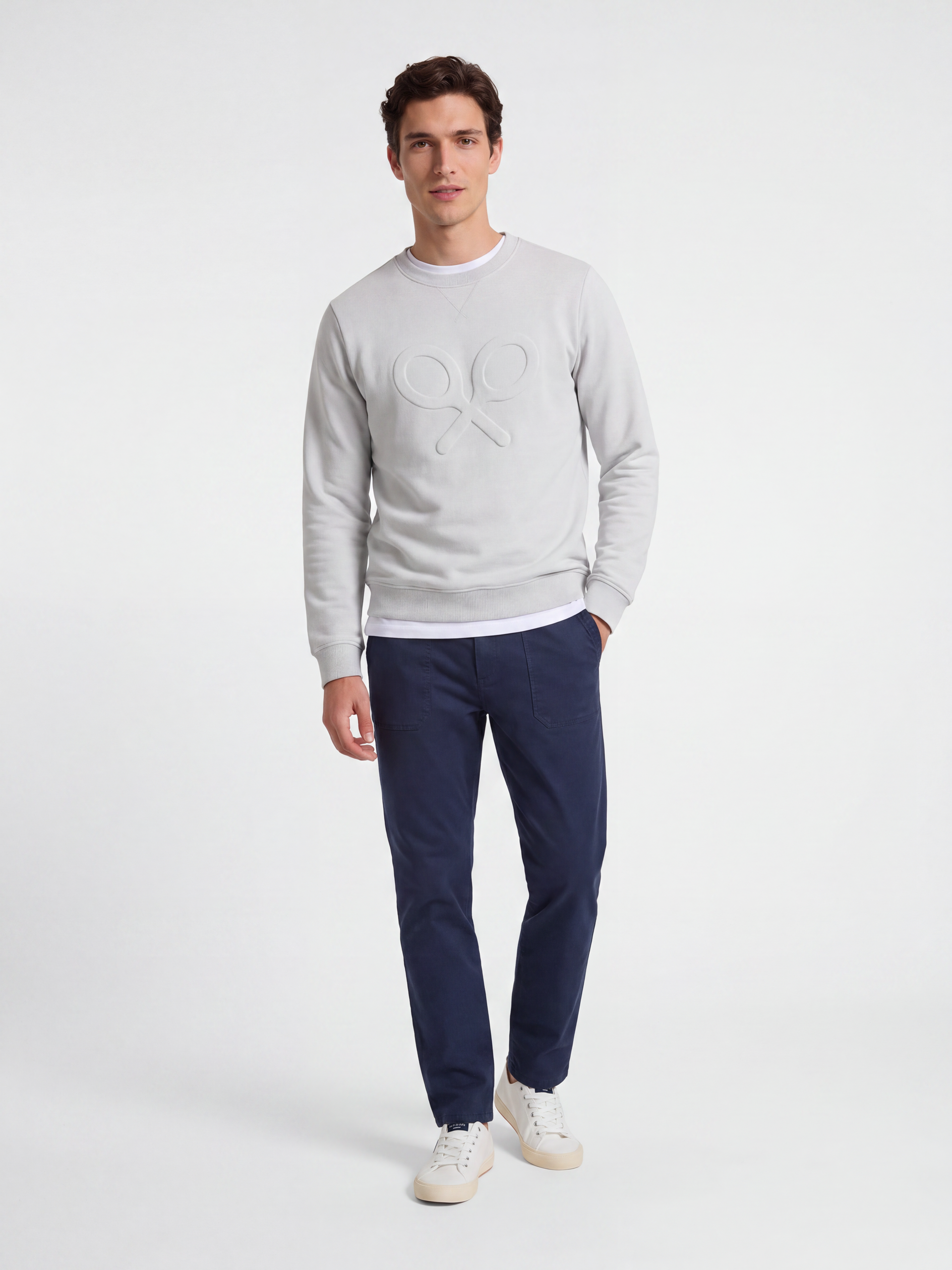 Sweatshirt clássica com logótipo em relevo cinzento claro