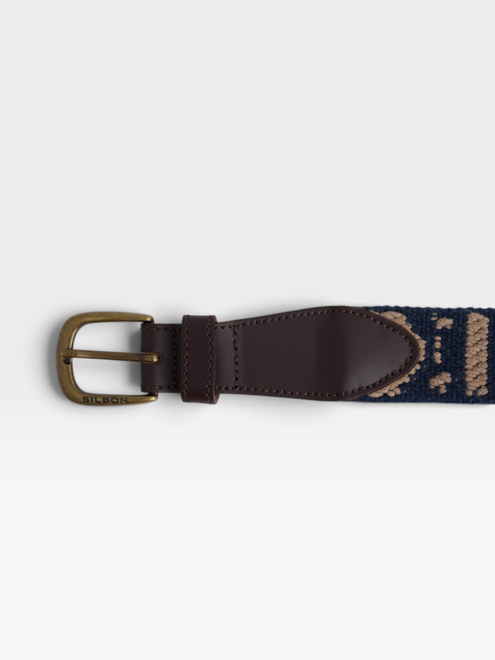 Navy blue ethnic woven leather belt