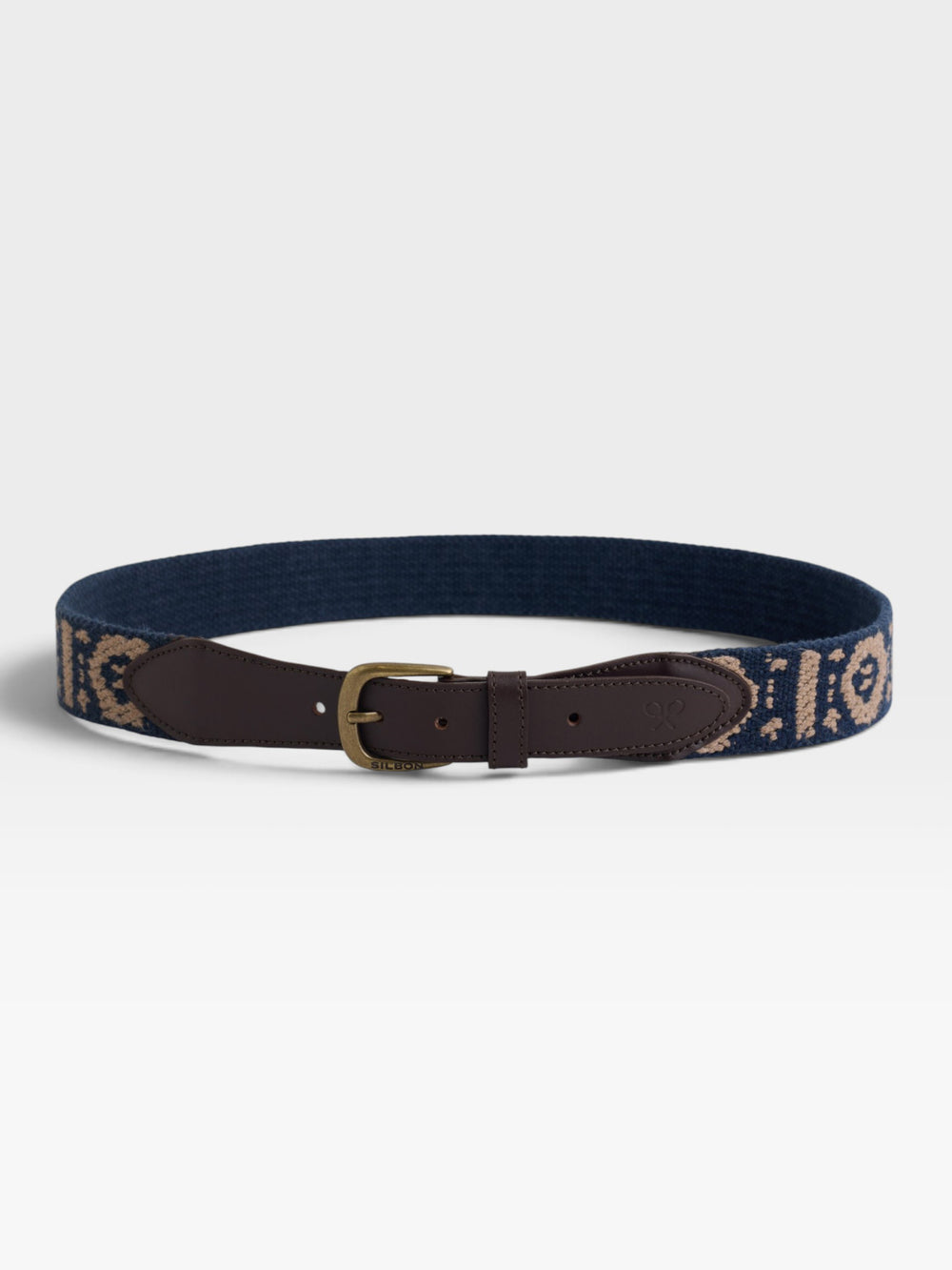 Navy blue ethnic woven leather belt