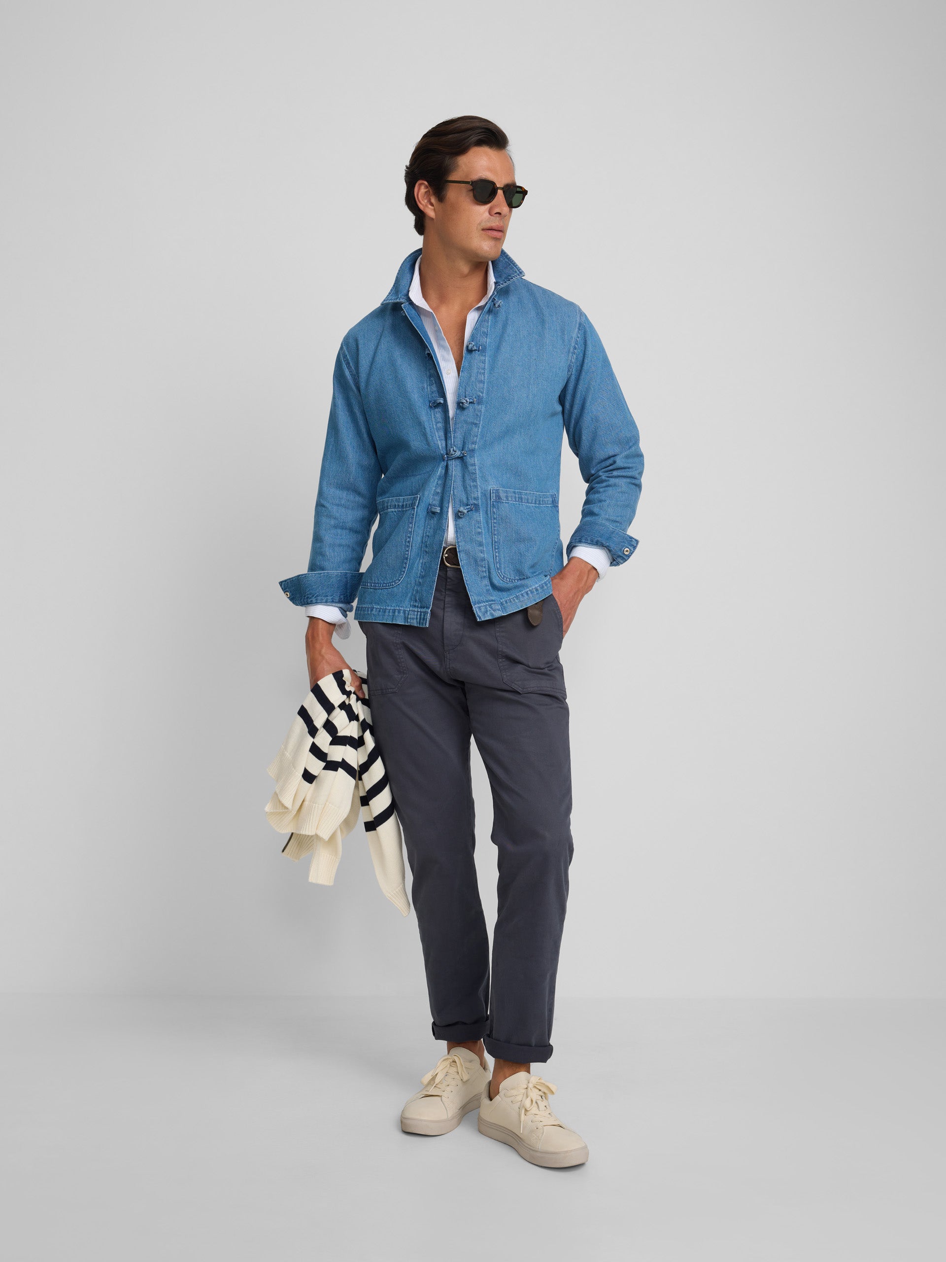 Denim cruise overshirt with adjustable blue