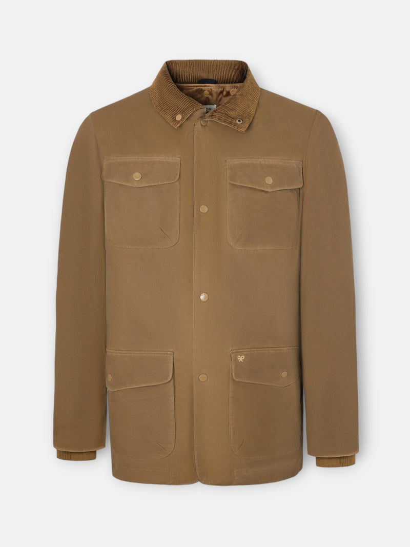 Beige waxed coat with pockets