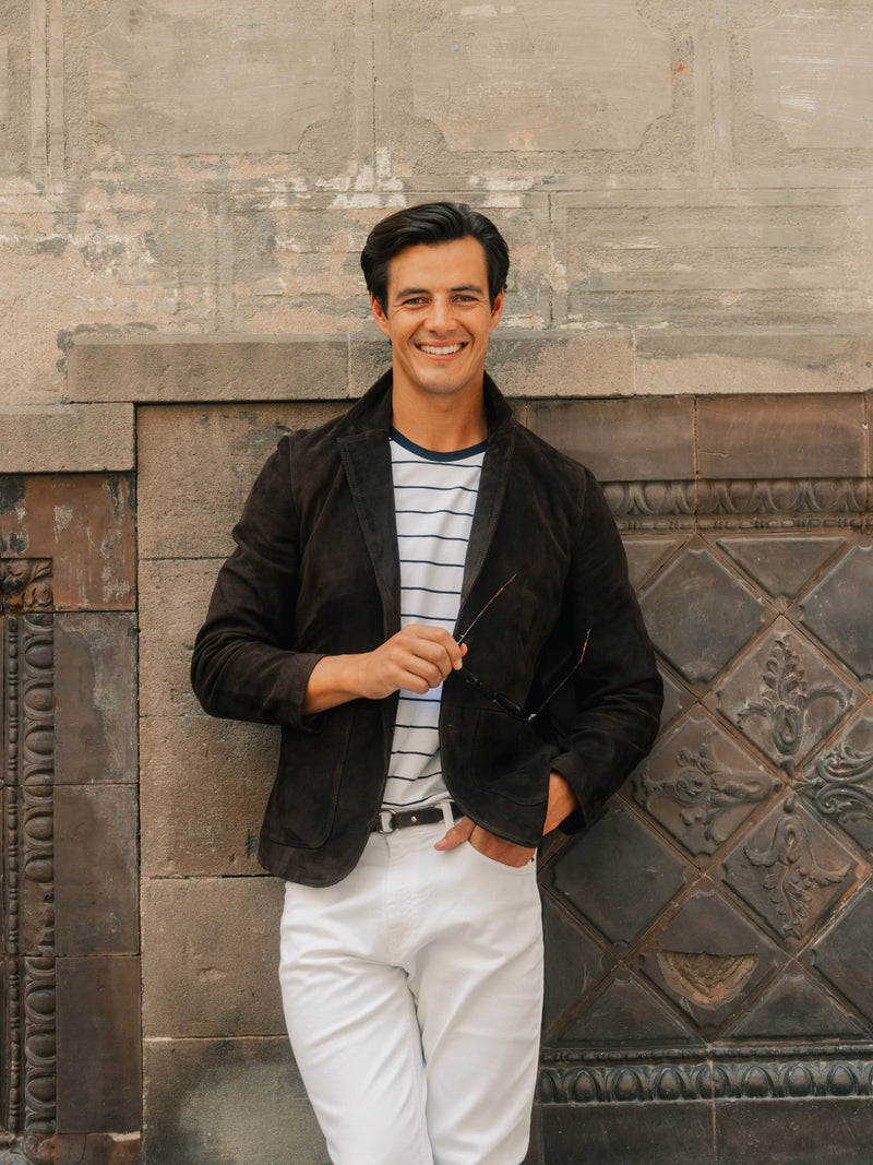 Veste semi-blazer en cuir marron