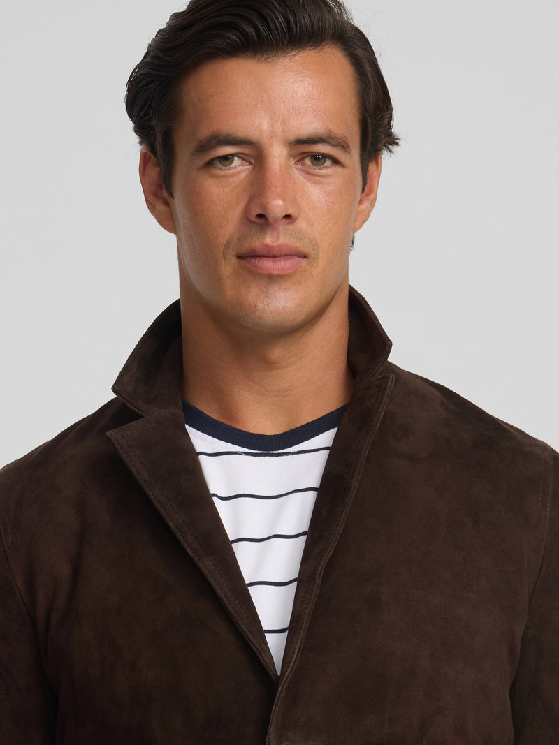 Veste semi-blazer en cuir marron