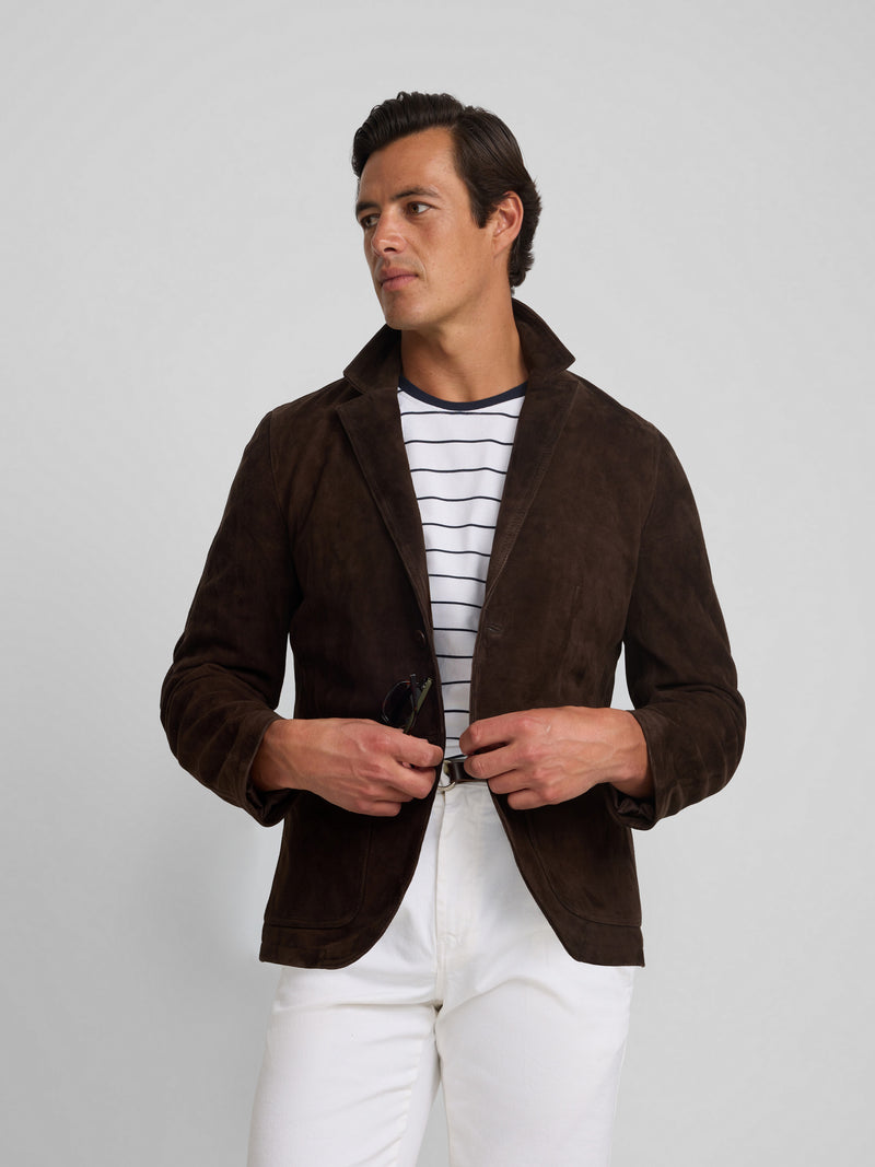Veste semi-blazer en cuir marron