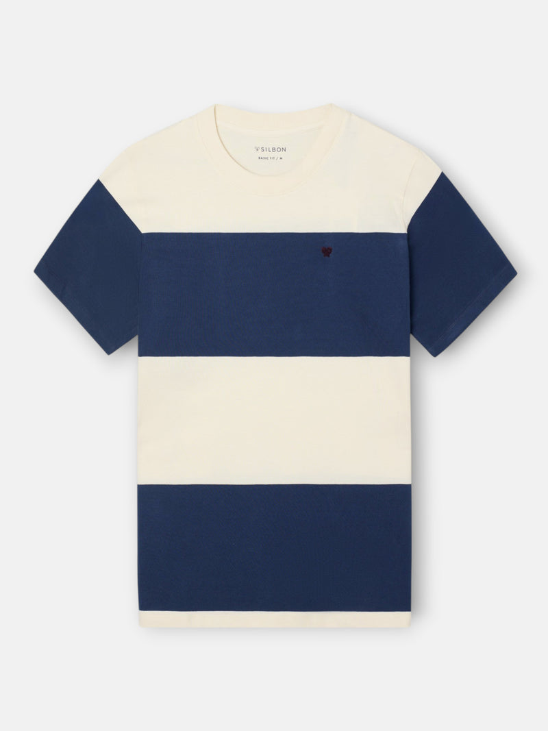 Camisola de risca larga azul-marinho