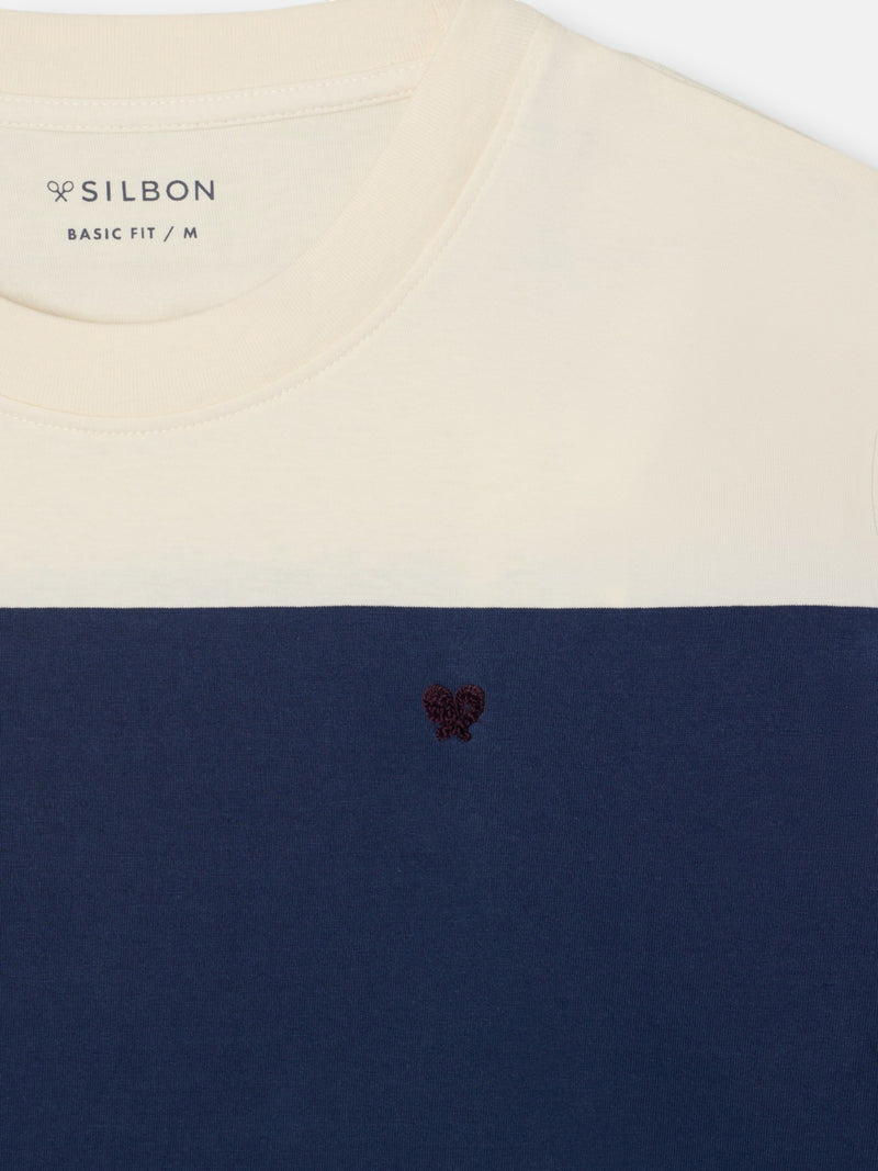 Camisola de risca larga azul-marinho