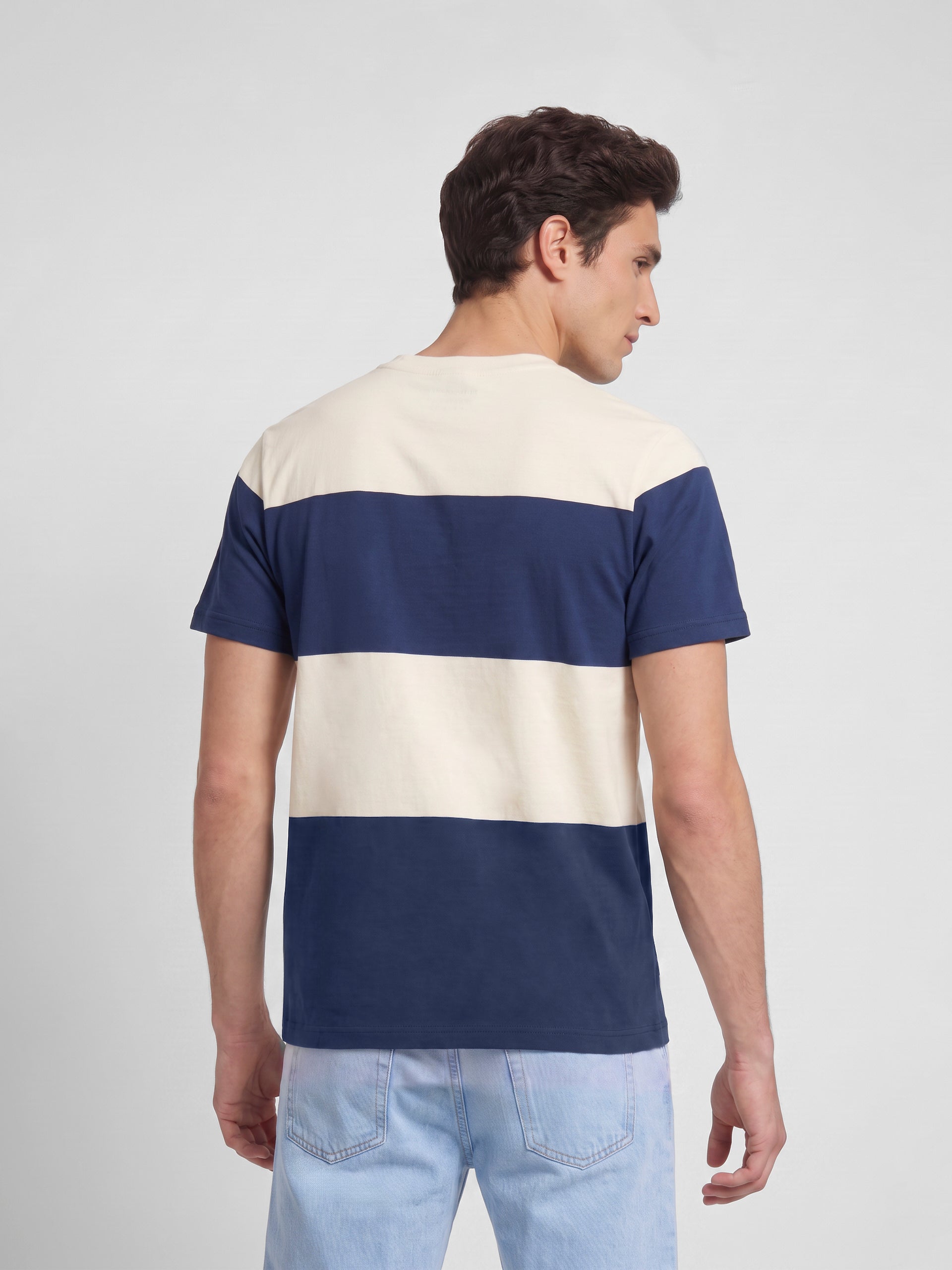 Camisola de risca larga azul-marinho