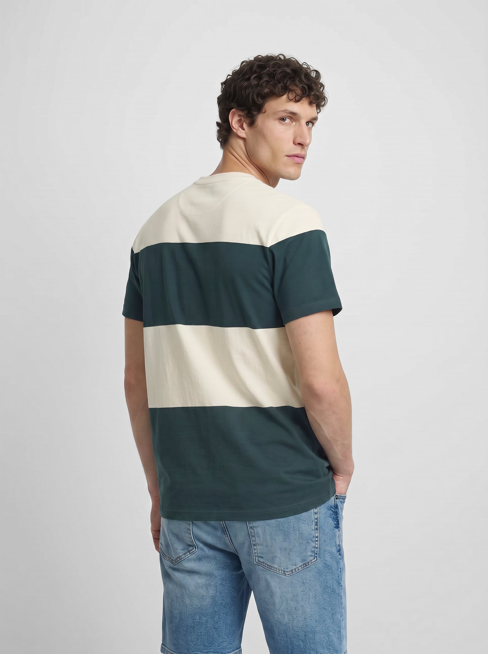 Camiseta raya ancha verde oscuro