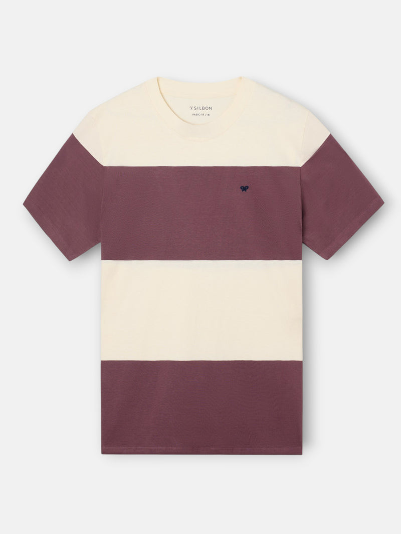 Camiseta raya ancha burdeos