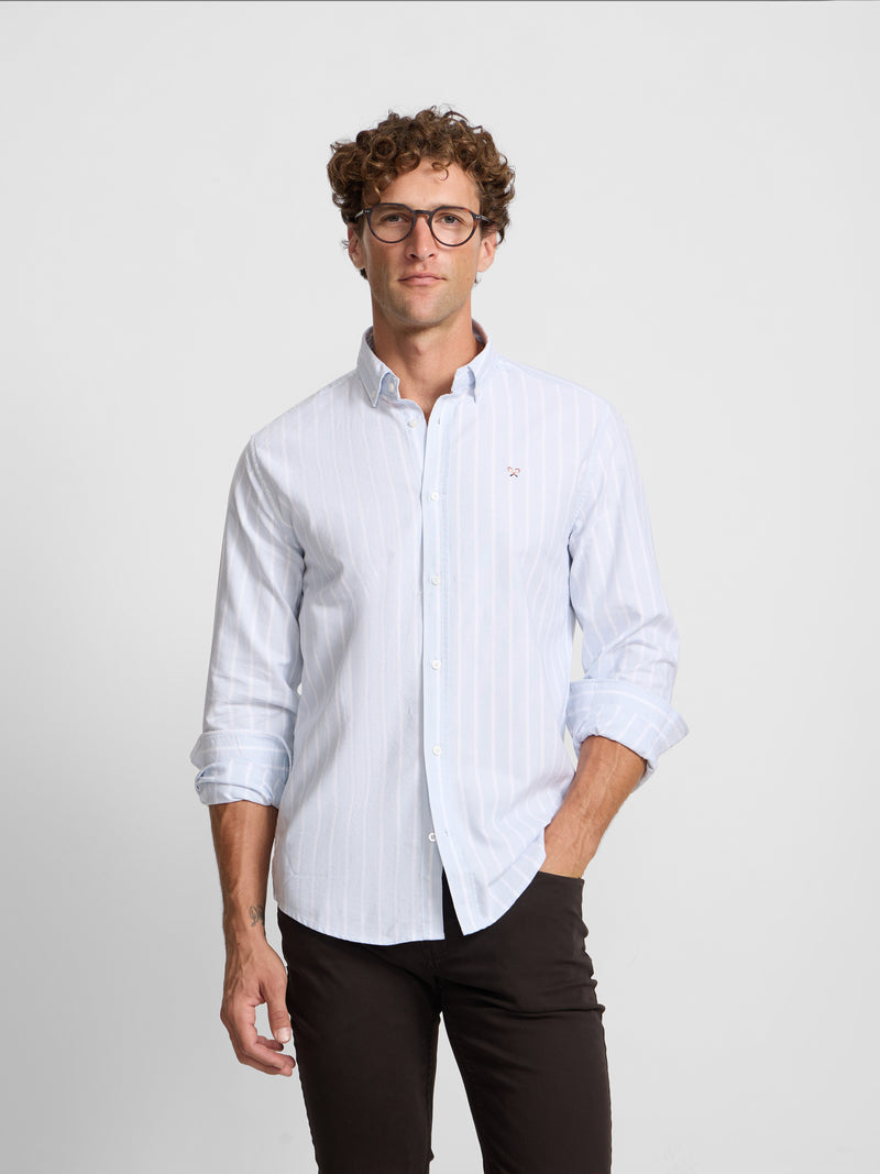 Light blue wide-stripe oxford sport shirt