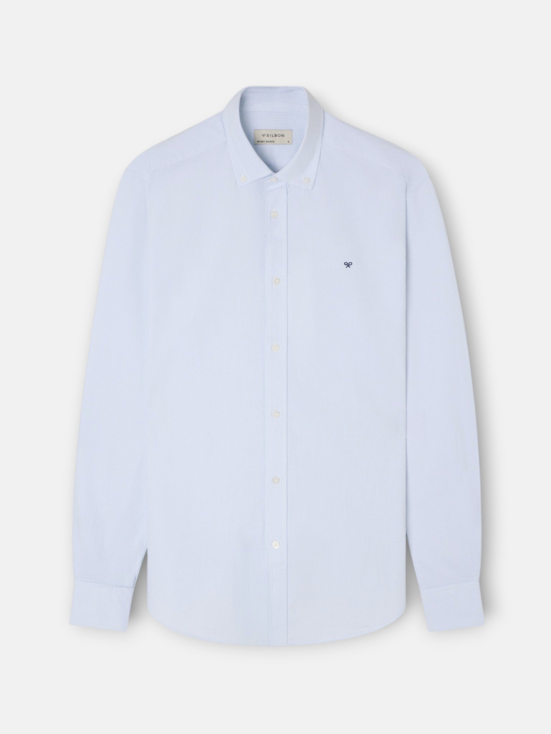 Camisa sport oxford mil riscas azul claro