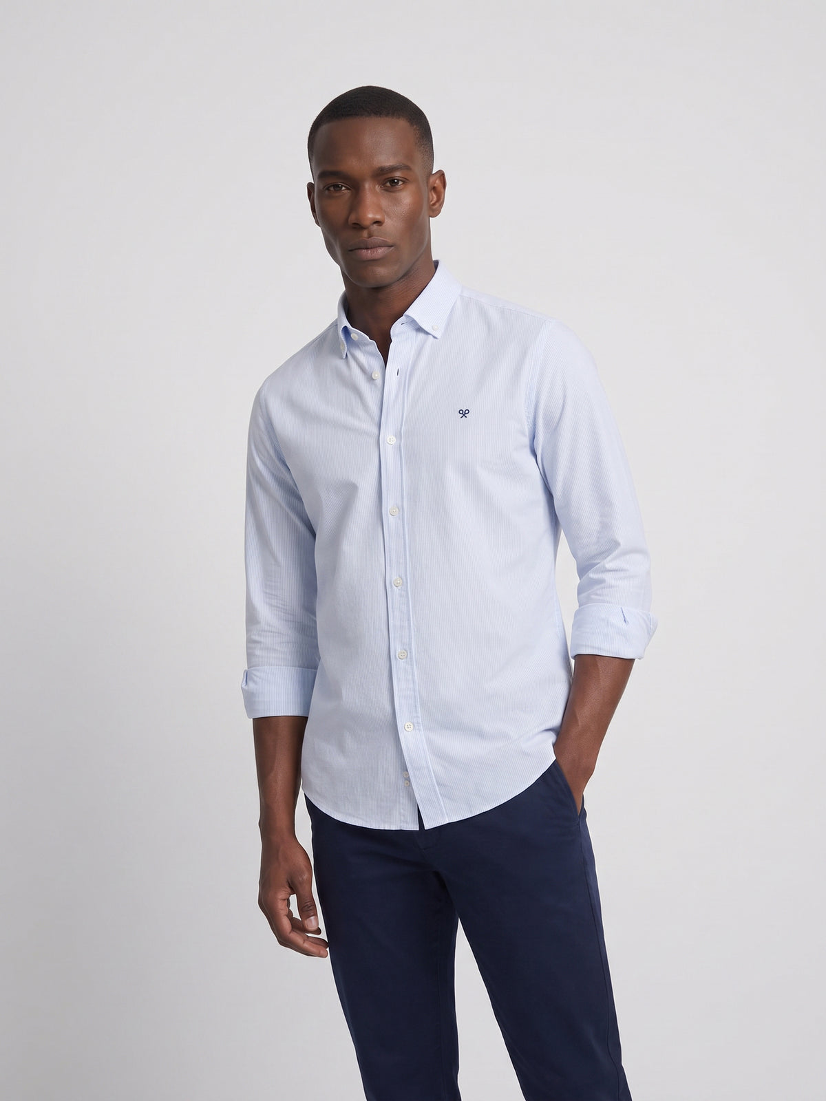 Camisa sport oxford mil riscas azul claro