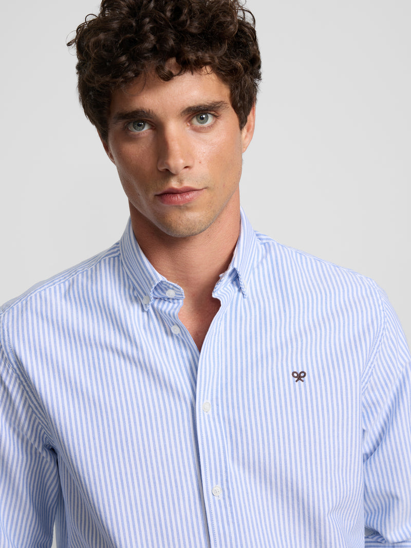 Blue medium-stripe oxford sport shirt