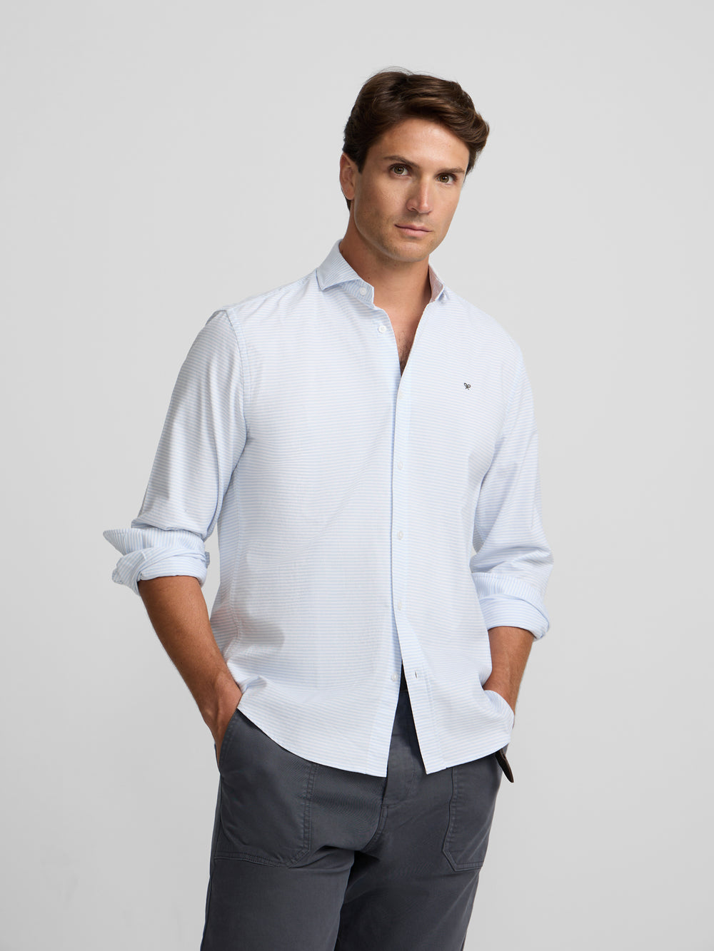 Chemise sport oxford à rayures horizontales bleu ciel