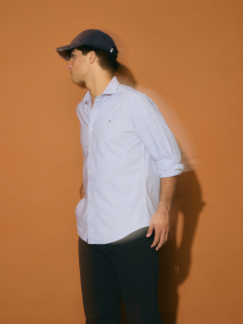 Camisa sport oxford rayas horizontales marino