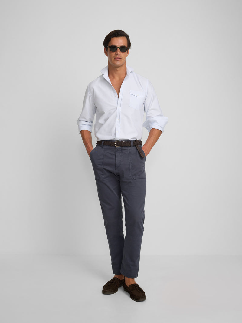Camisa sport cruise bolso riscas azuis