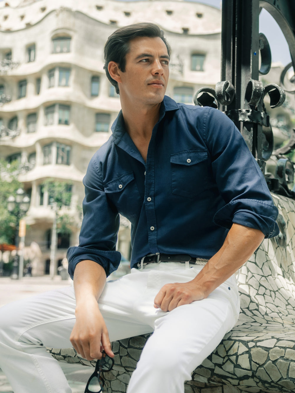 Camisa sport cruise bolsillos azul marino