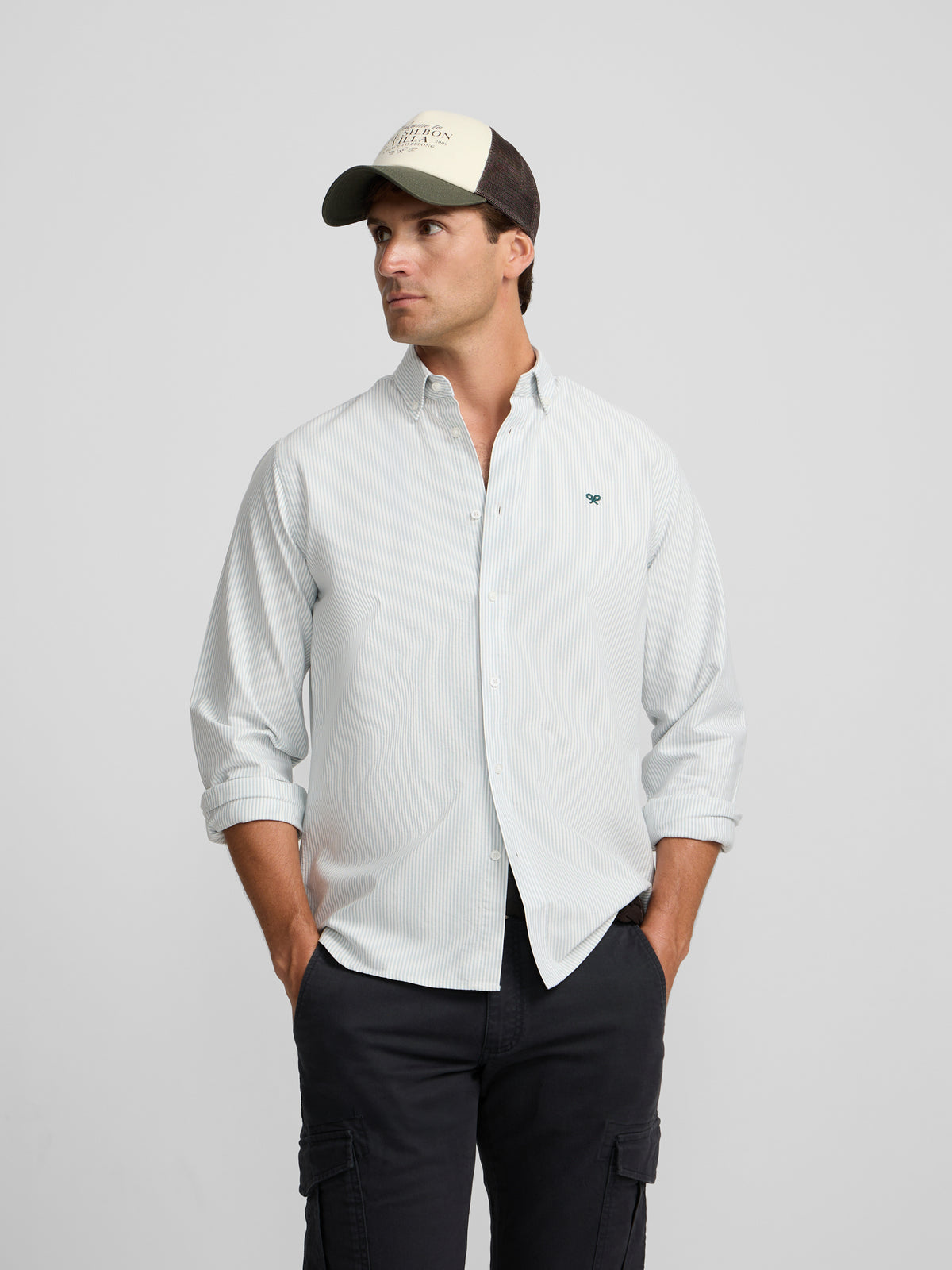 Green striped oxford sport shirt