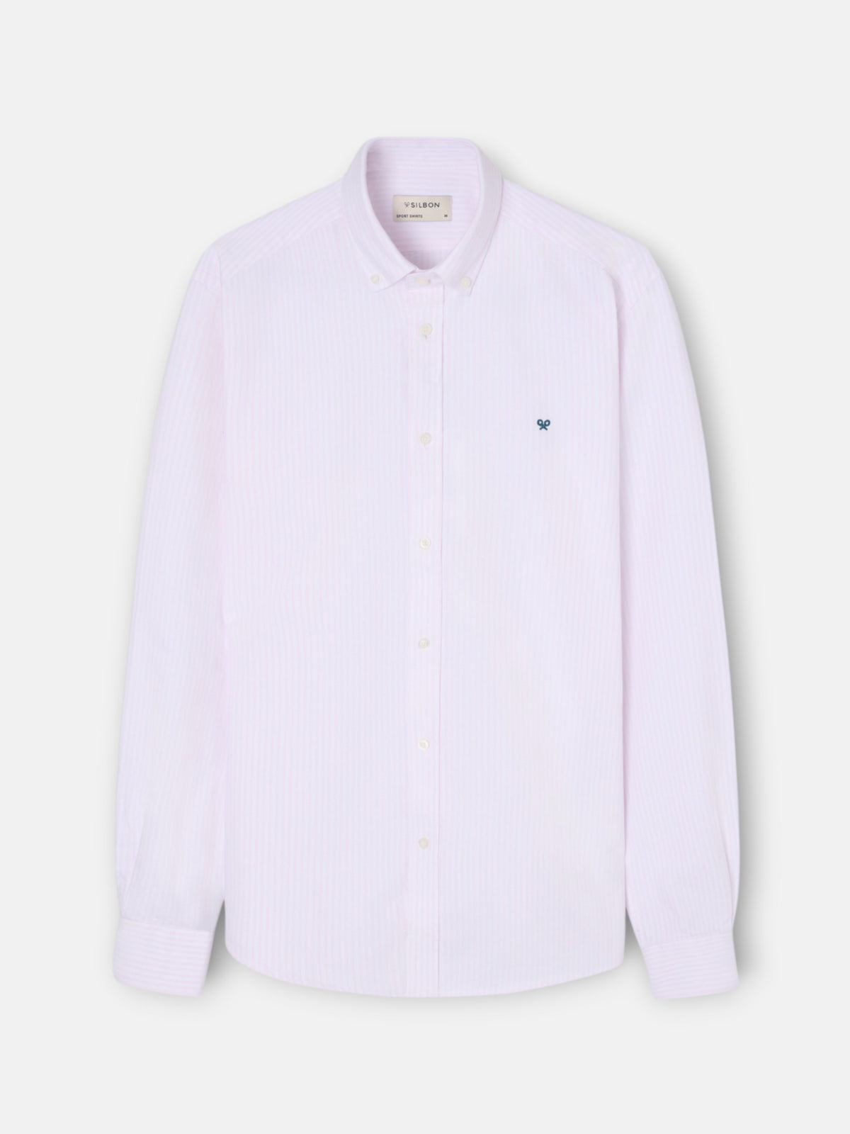 Camisa sport oxford risca média rosa