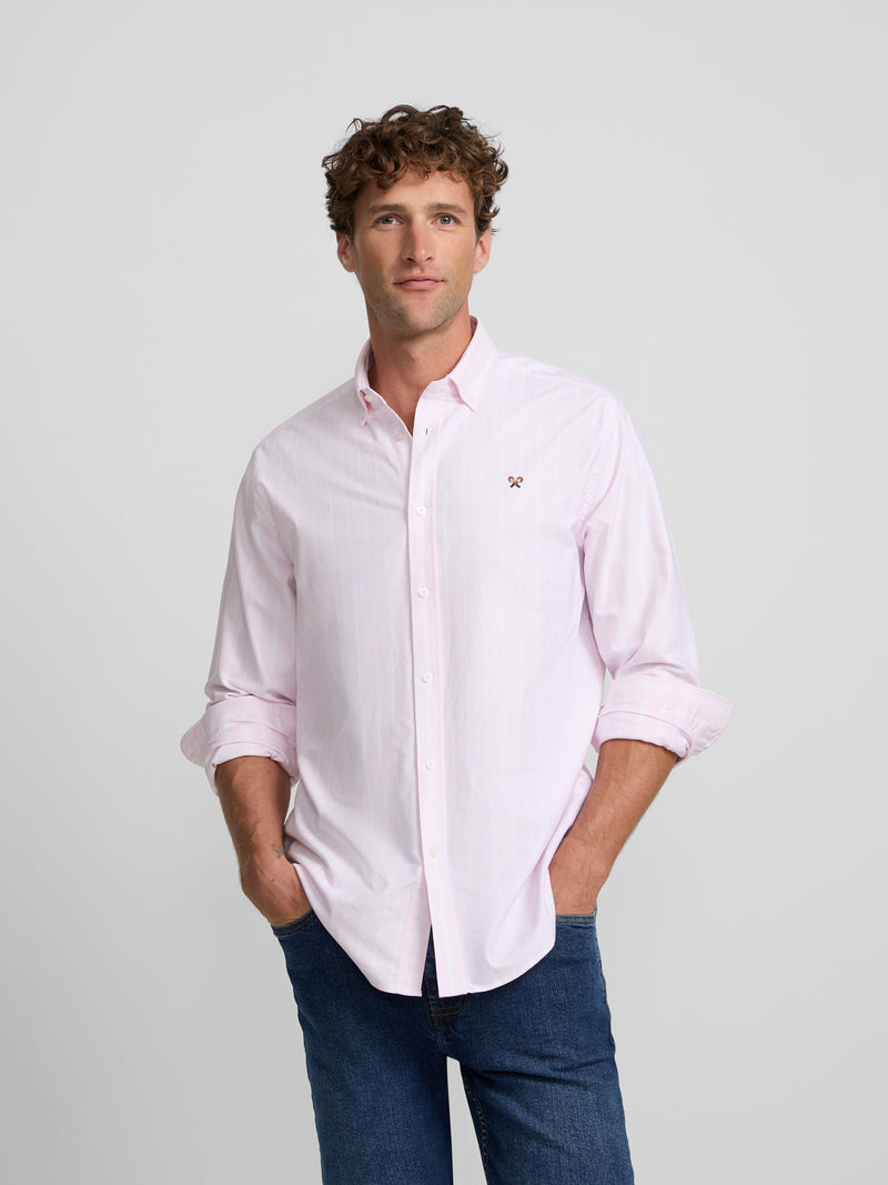 Chemise sport oxford à rayures larges rose