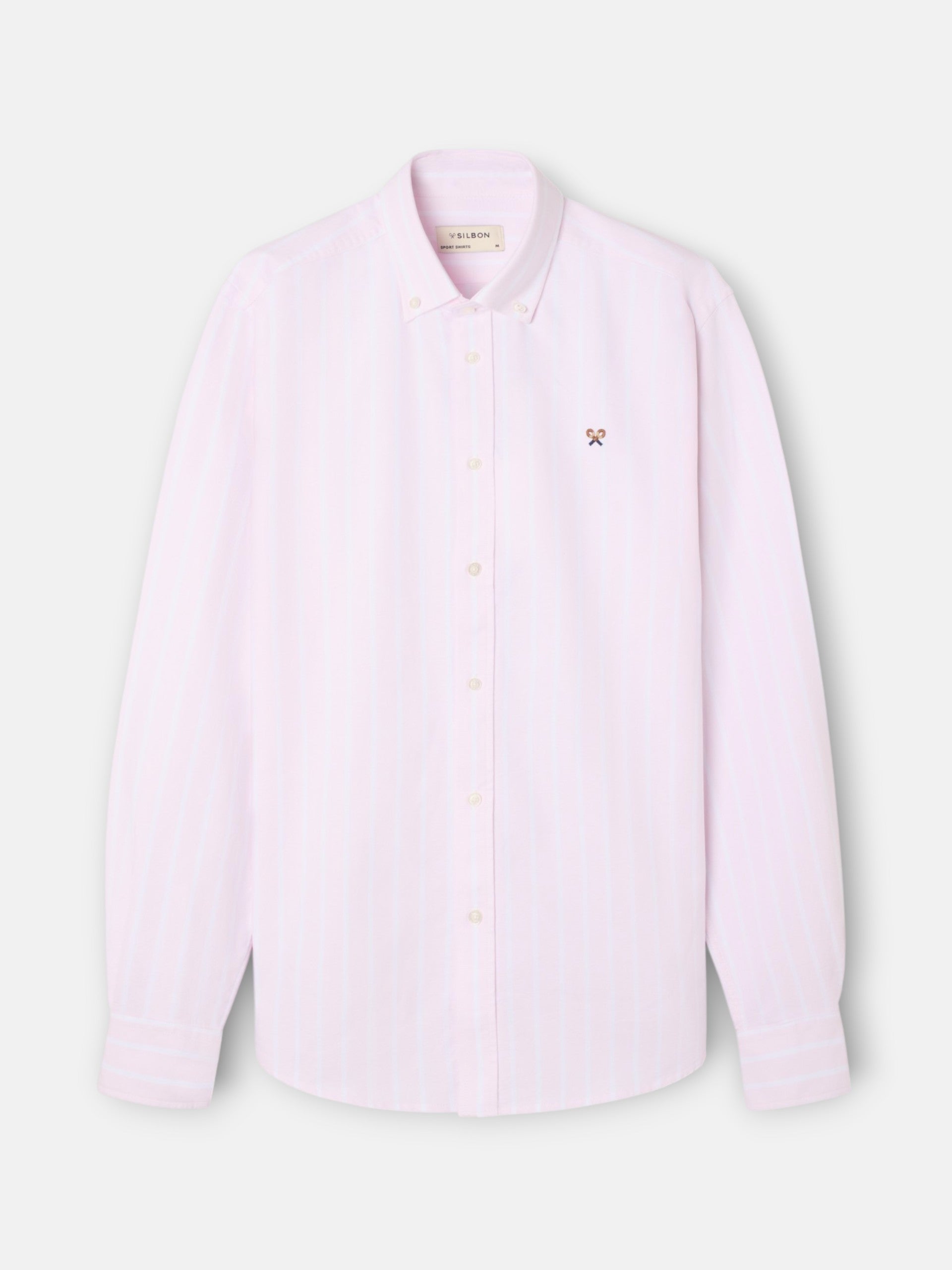 Camisa sport oxford risca larga rosa