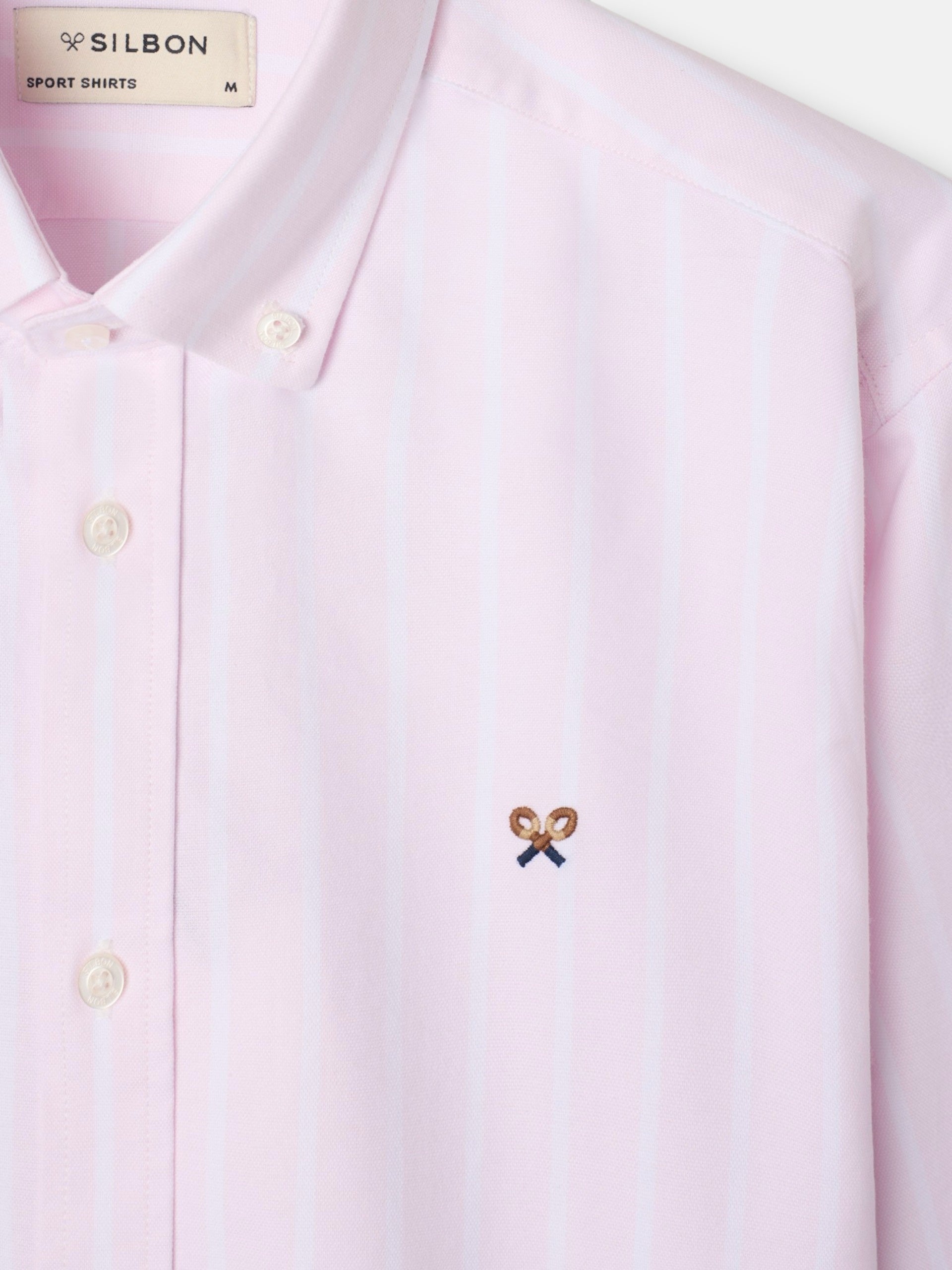 Camisa sport oxford risca larga rosa