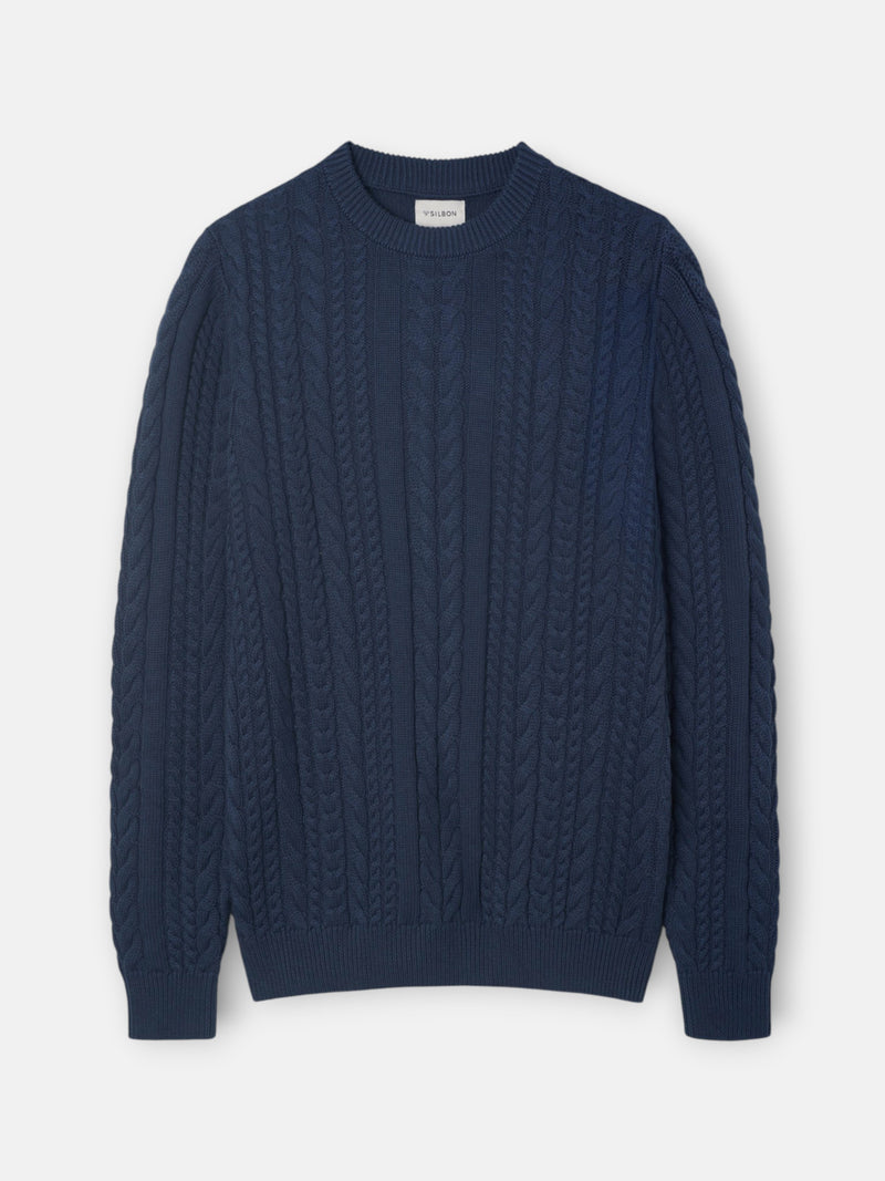 Dark indigo cable knit sweater