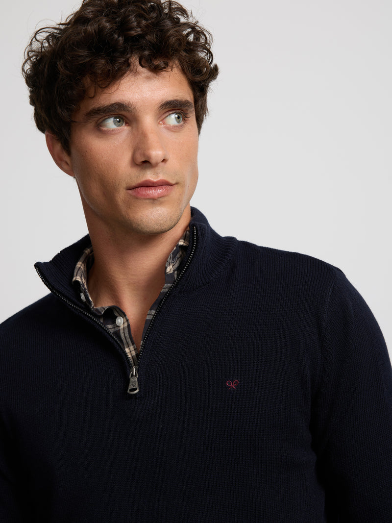 Pull à demi-fermeture éclair bleu marine