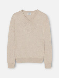 Jersey cuello pico retro beige
