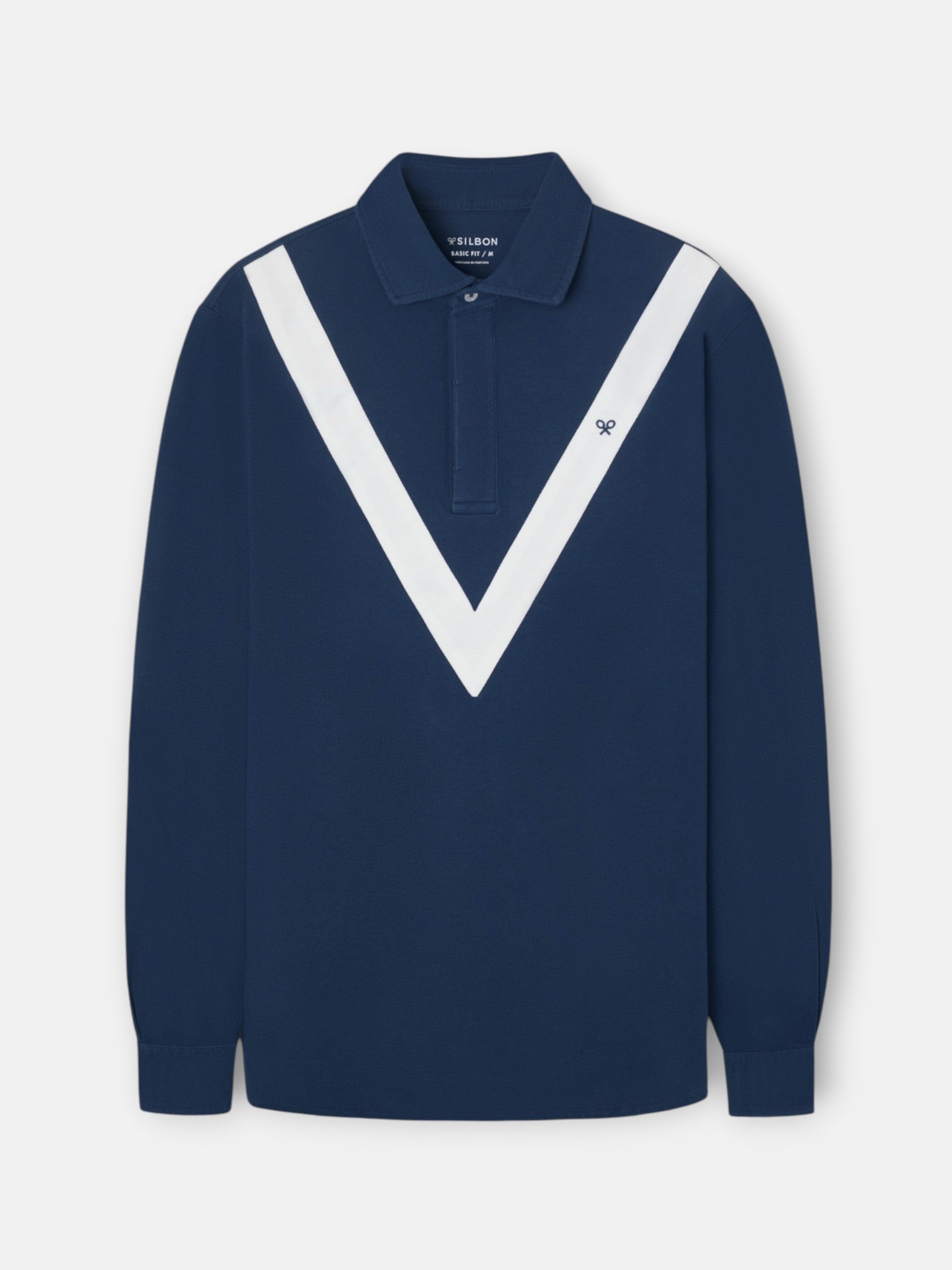 Polo manga larga chevron azul marino