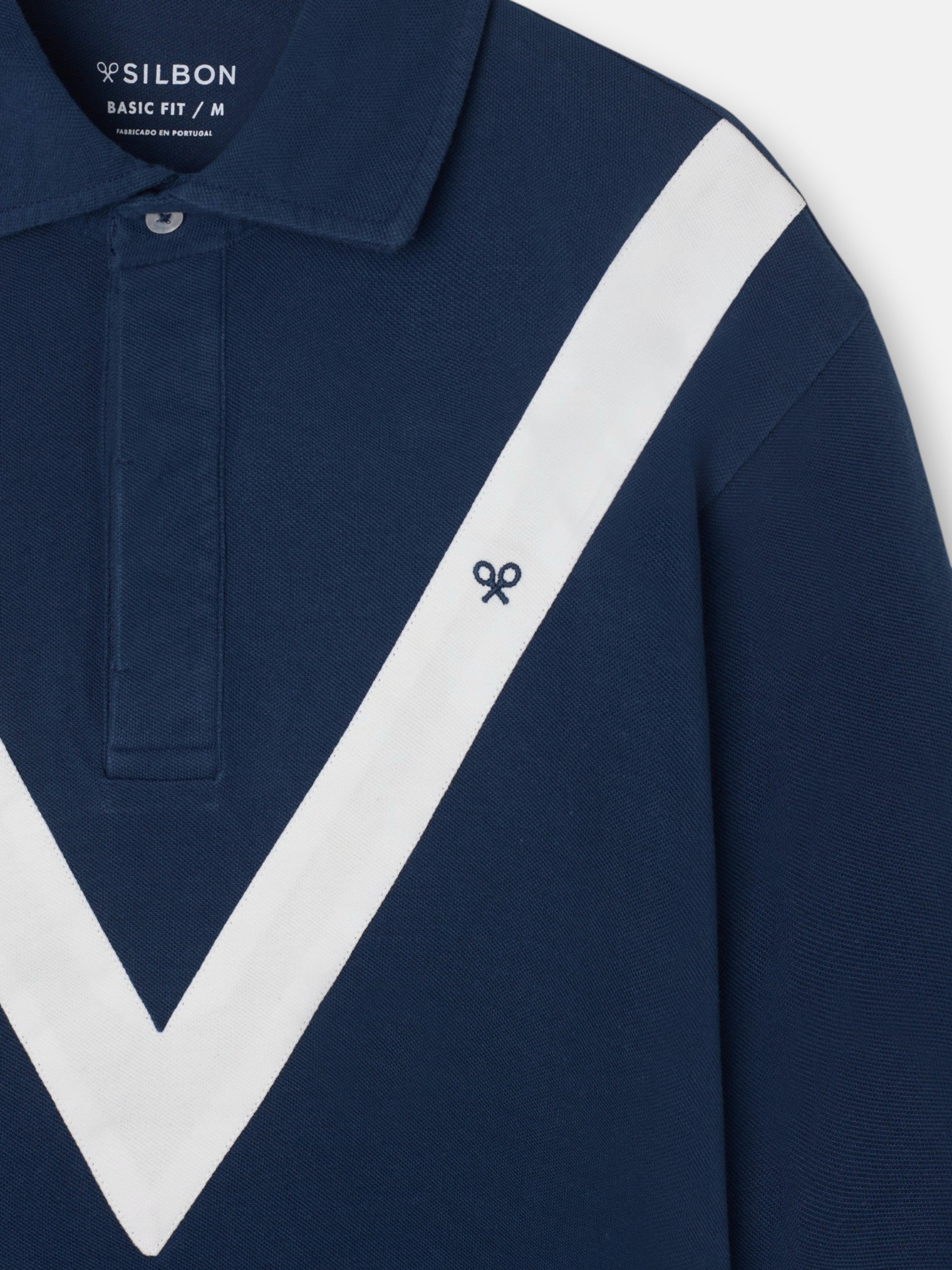 Polo manga larga chevron azul marino