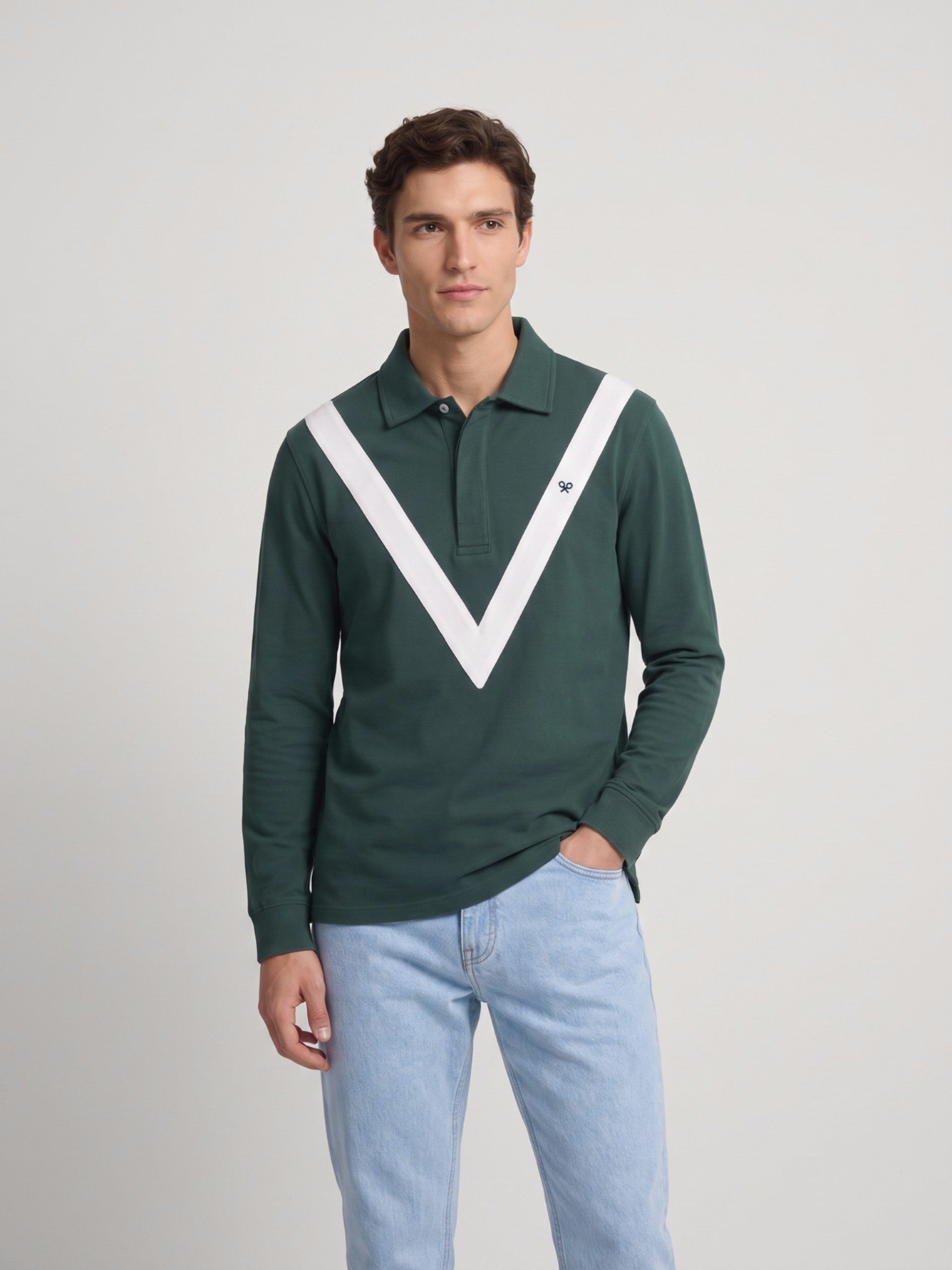 Polo manga larga chevron verde oscuro